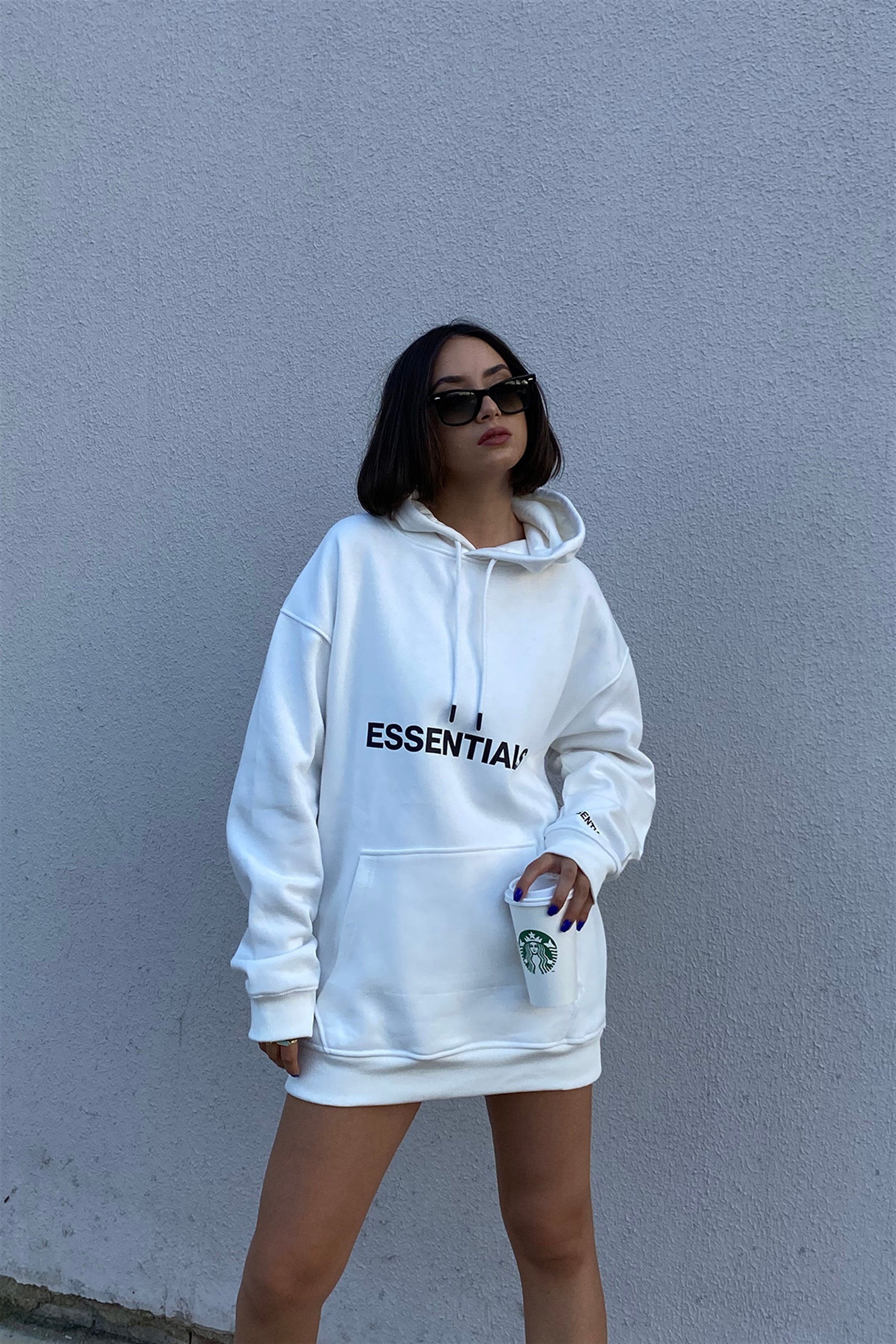 Trendiz Unisex Beyaz Essentials Sweatshirt Hoodie