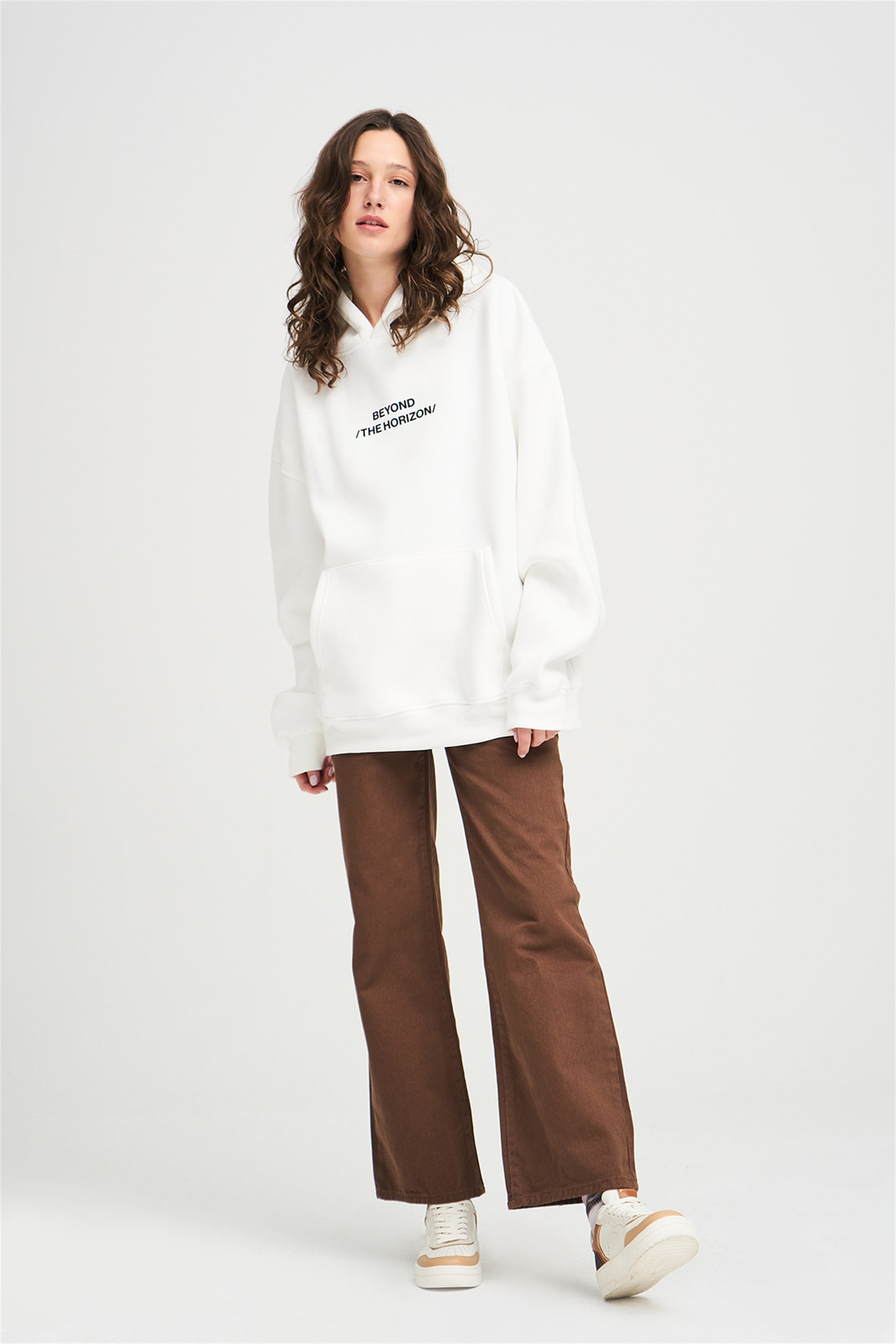 Trendiz Unisex Beyond the Horizon Sweatshirt Hoodie Beyaz