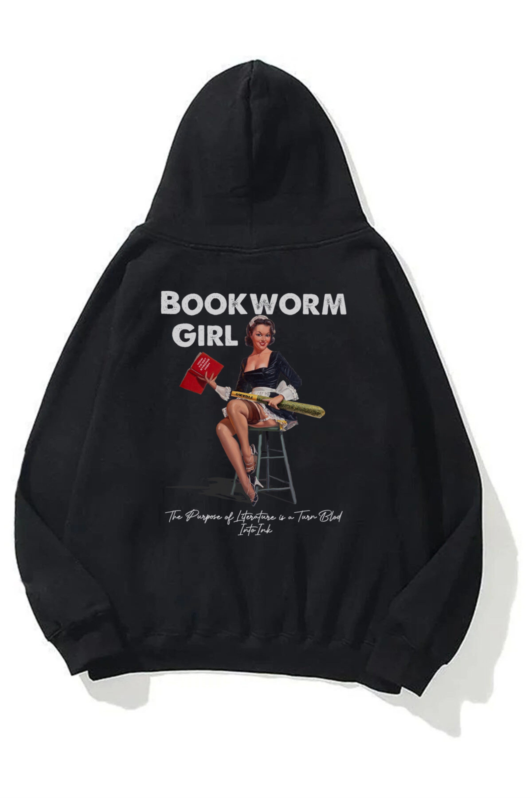 Trendiz Unisex Bookworm Girl Sweatshirt Hoodie Siyah