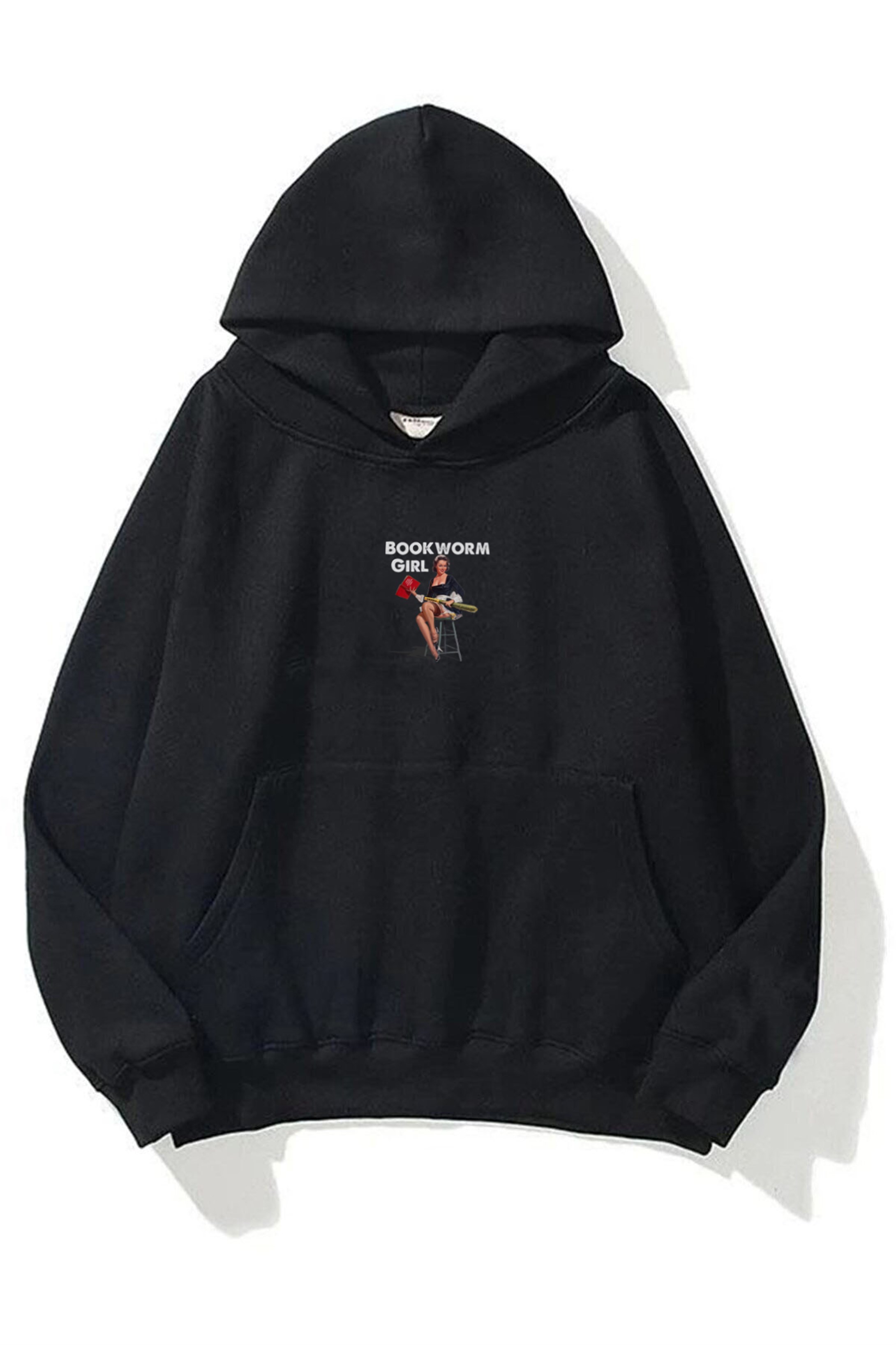 Trendiz Unisex Bookworm Girl Sweatshirt Hoodie Siyah