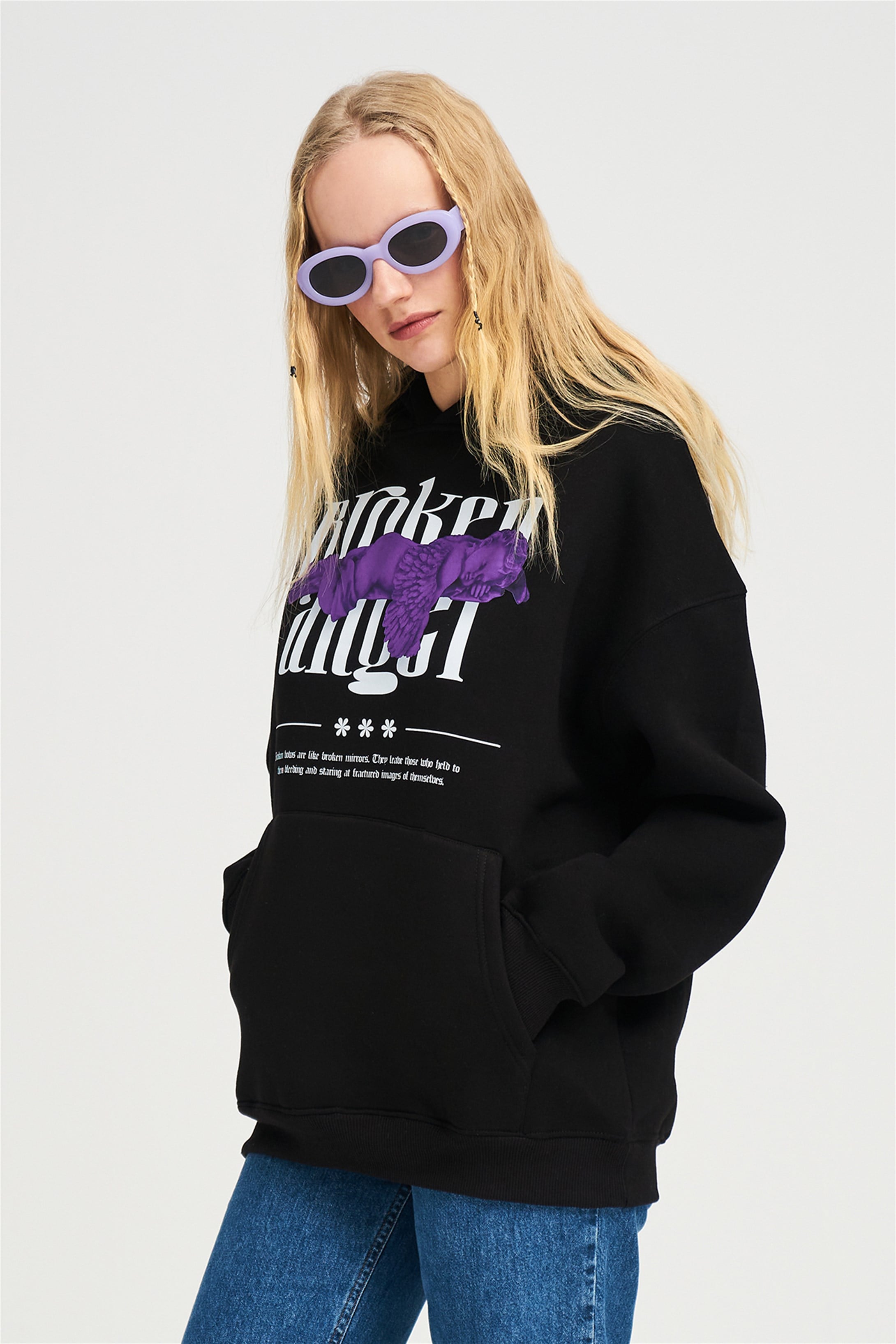 Trendiz Unisex Broken Angel Sweatshirt Hoodie Siyah