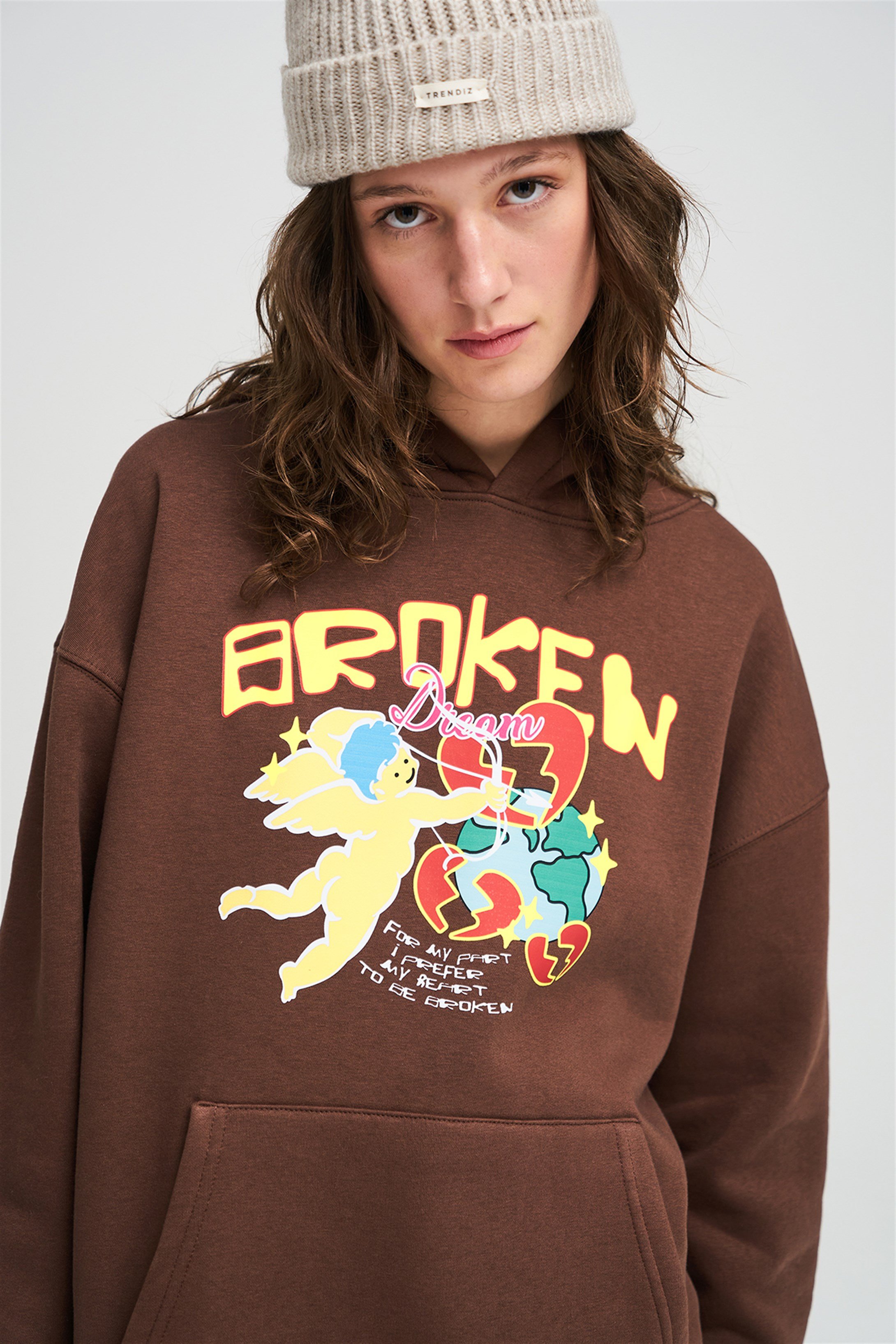 Trendiz Unisex Broken Dreams Sweatshirt Hoodie Kahverengi