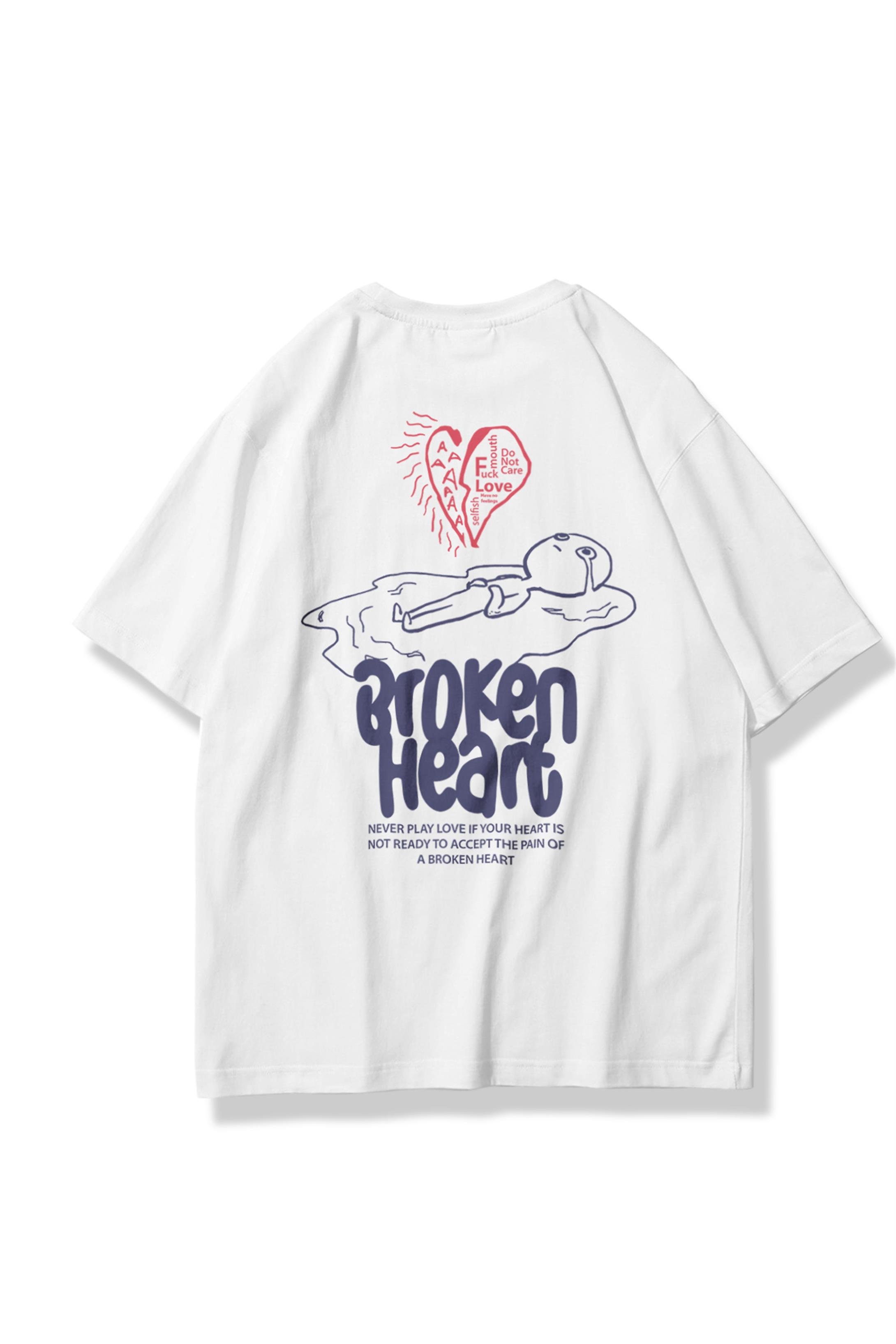Trendiz Unisex Broken Heart Tshirt Beyaz