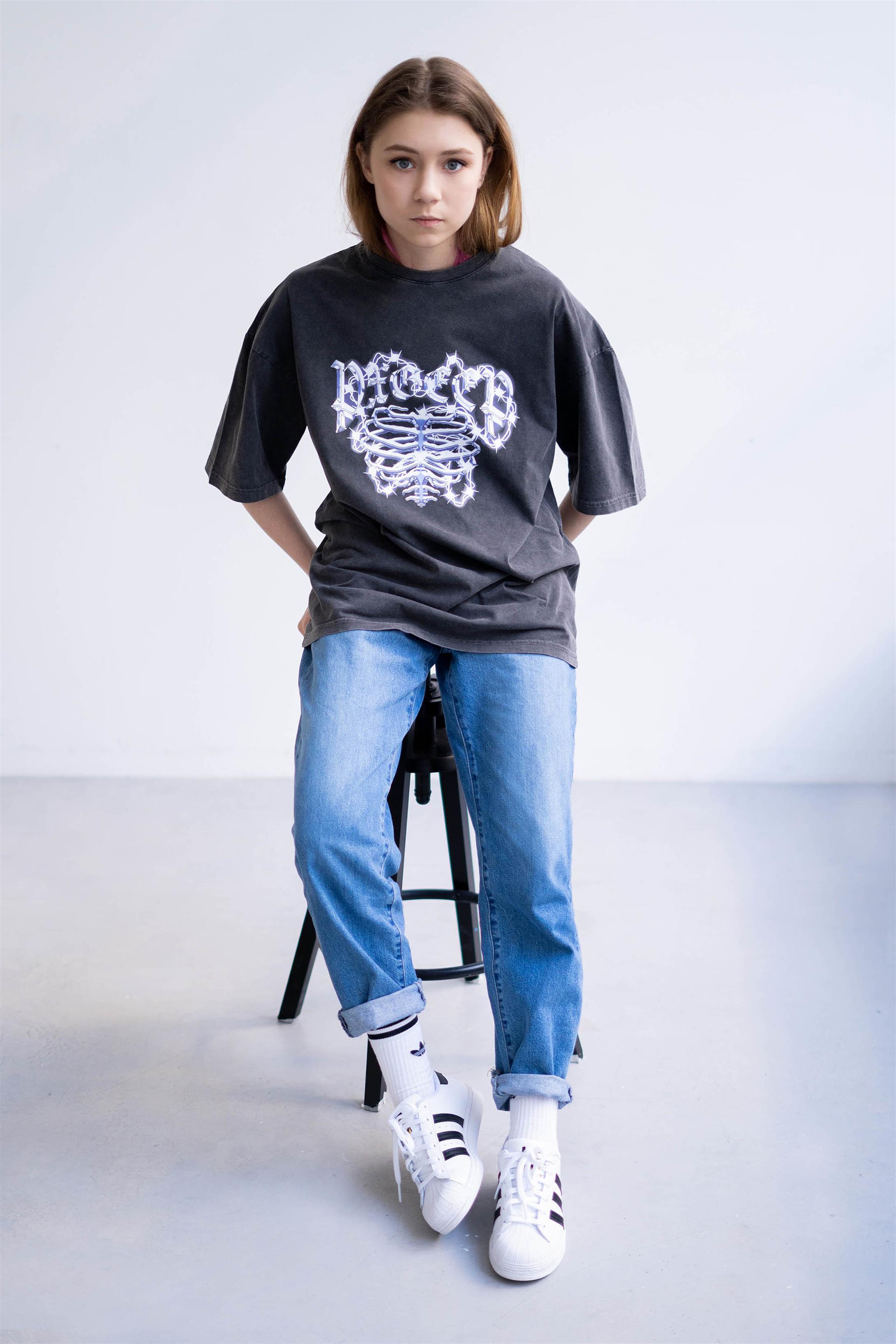 Trendiz Unisex Cage Yıkamalı Antasit Tshirt
