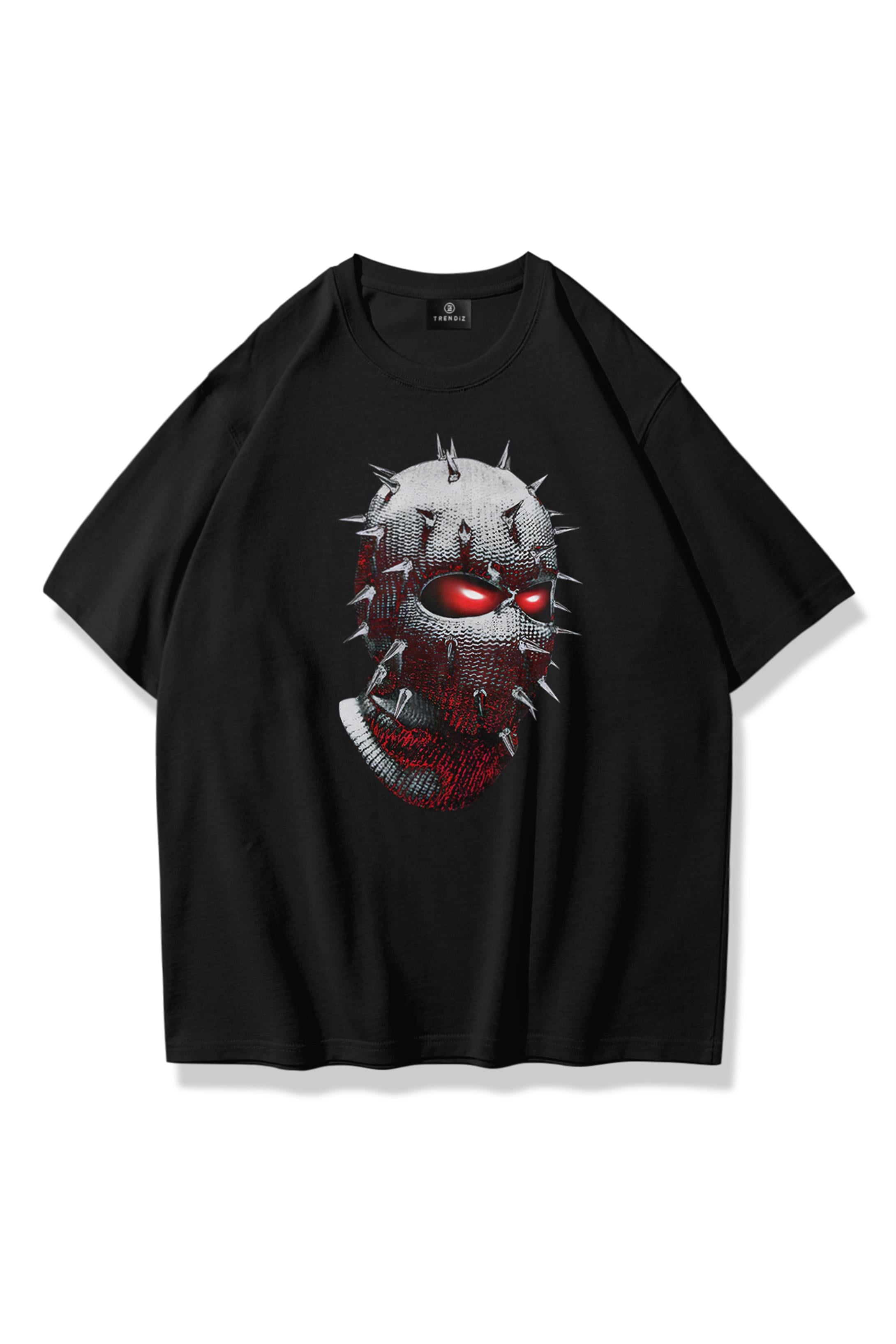 Trendiz Unisex Çivili Maske Tshirt Siyah