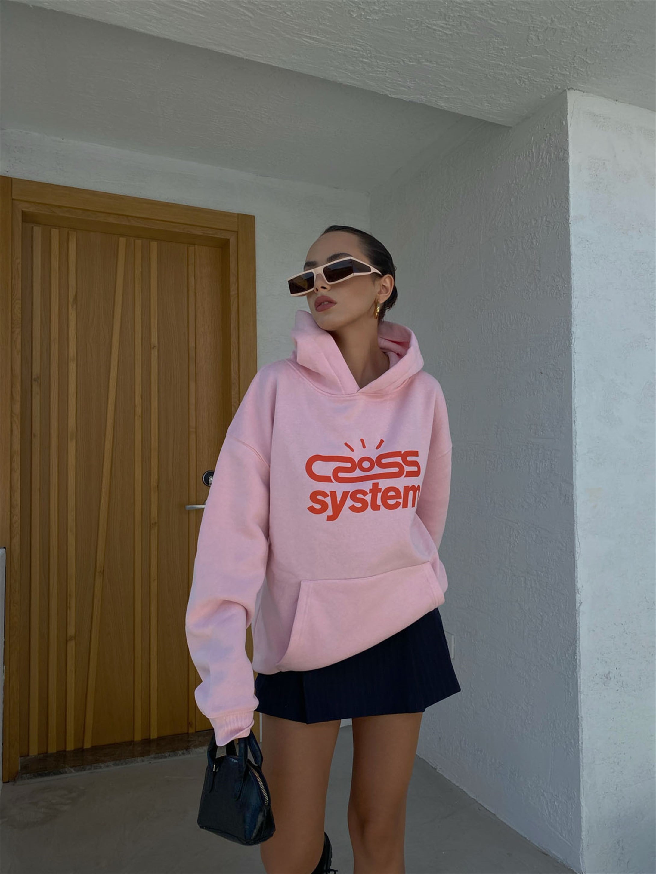 Trendiz Unisex Cross System Sweatshirt Hoodie Pembe