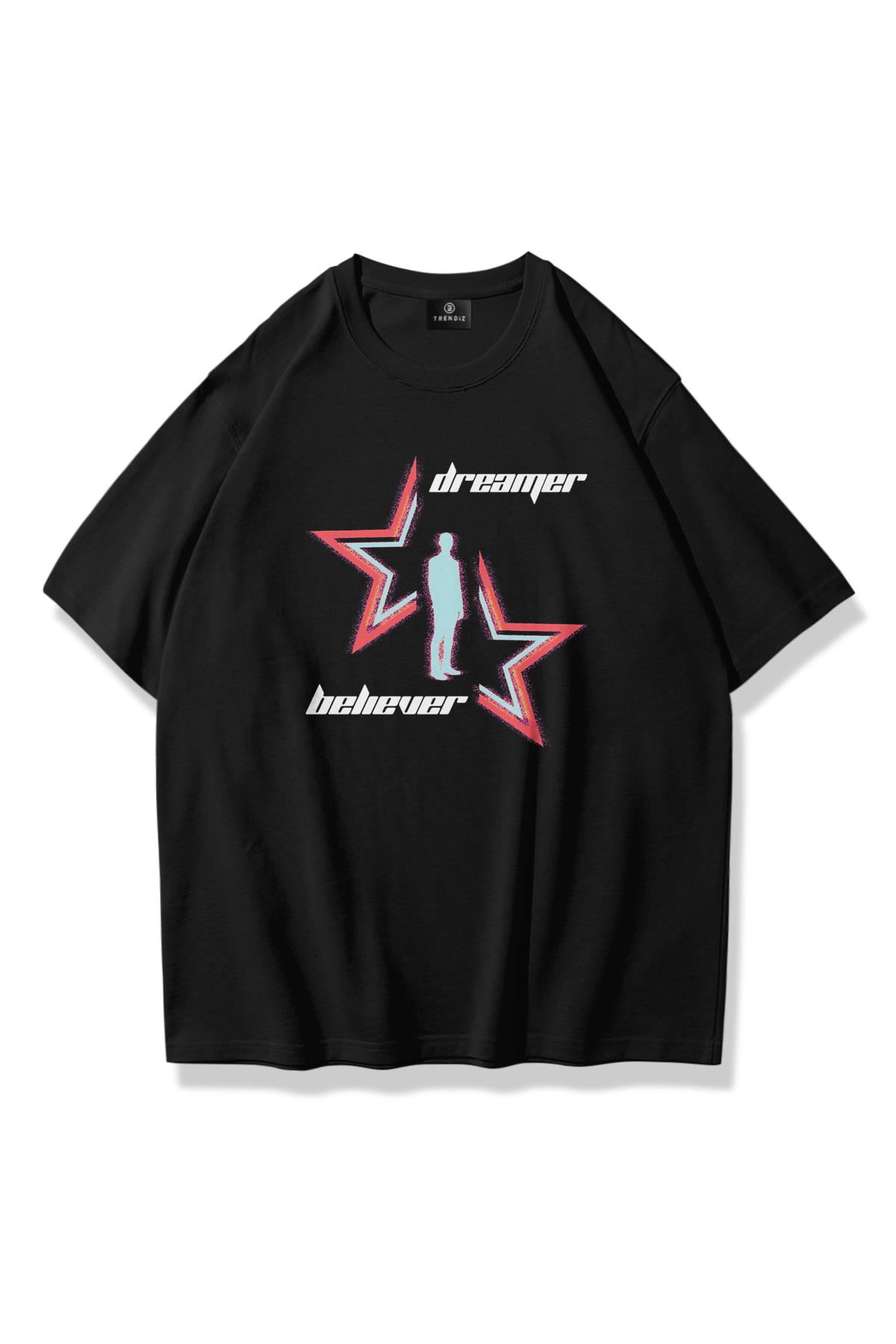 Trendiz Unisex Dreamer Believer Tshirt Siyah