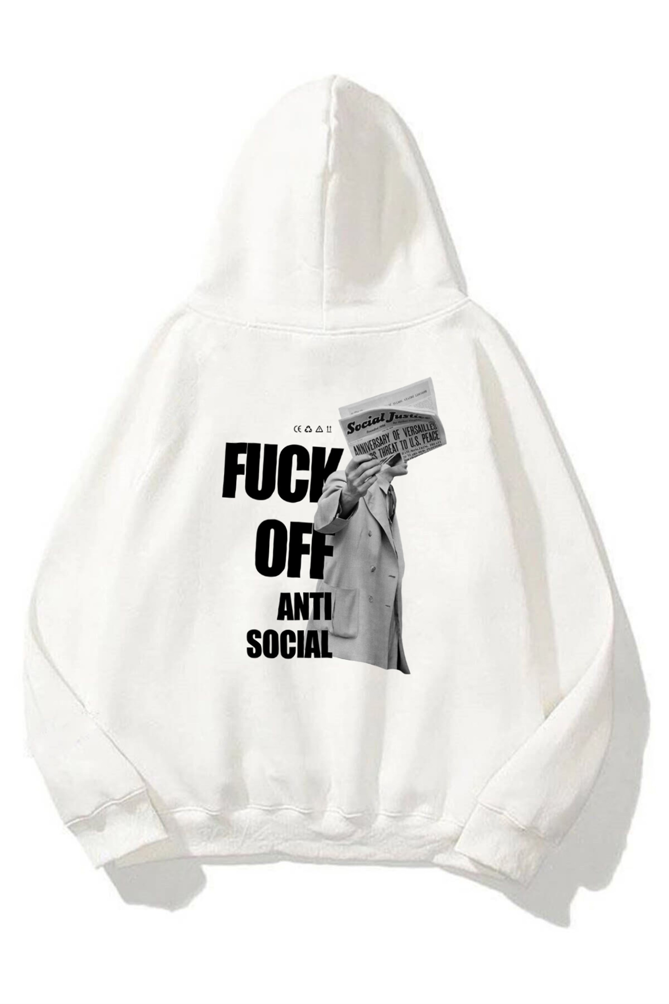 Trendiz Unisex F Off Anti Social Sweatshirt Hoodie Beyaz