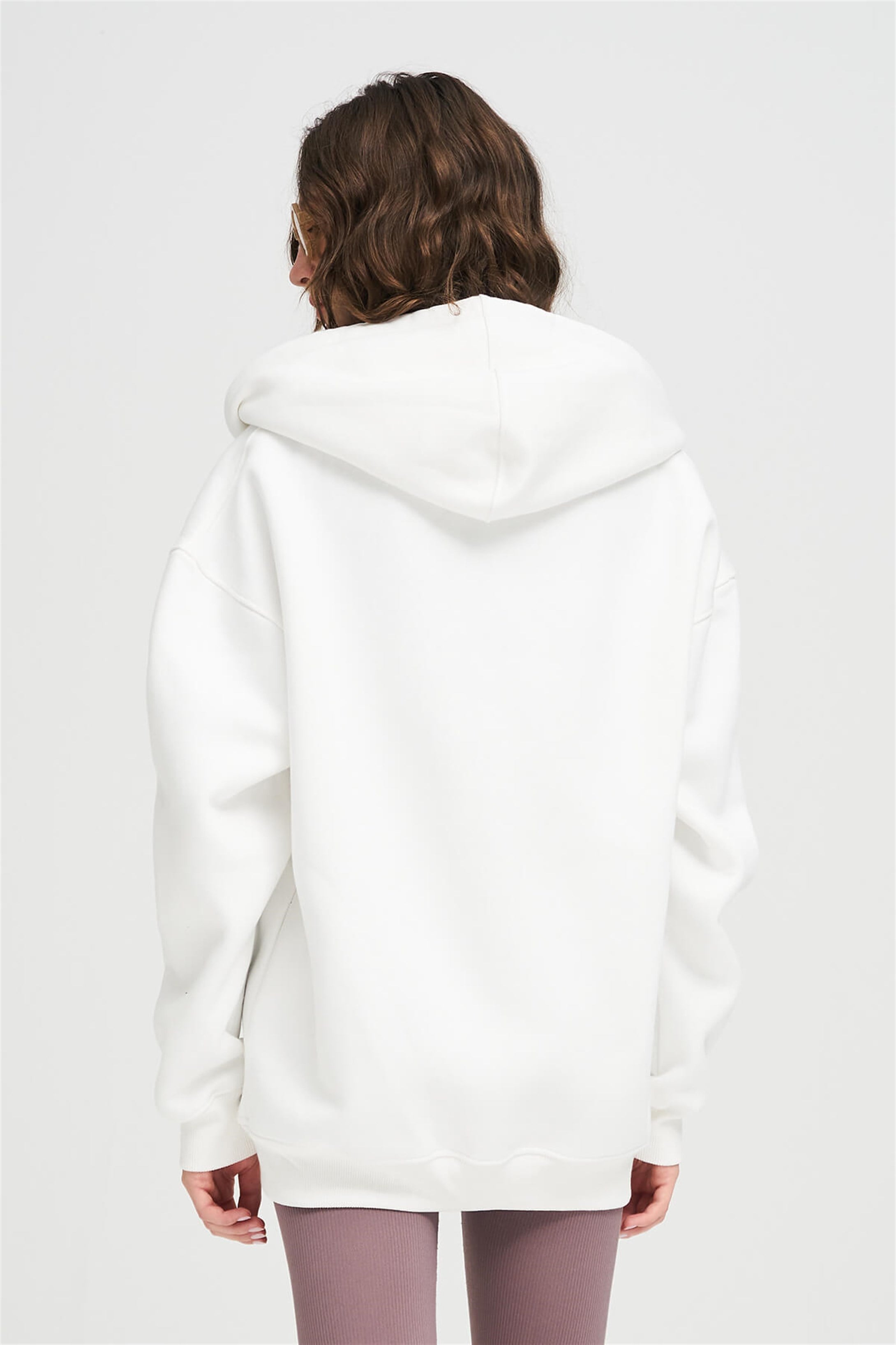 Trendiz Unisex Fermuarlı Beyaz Oversize Sweatshirt Hoodie