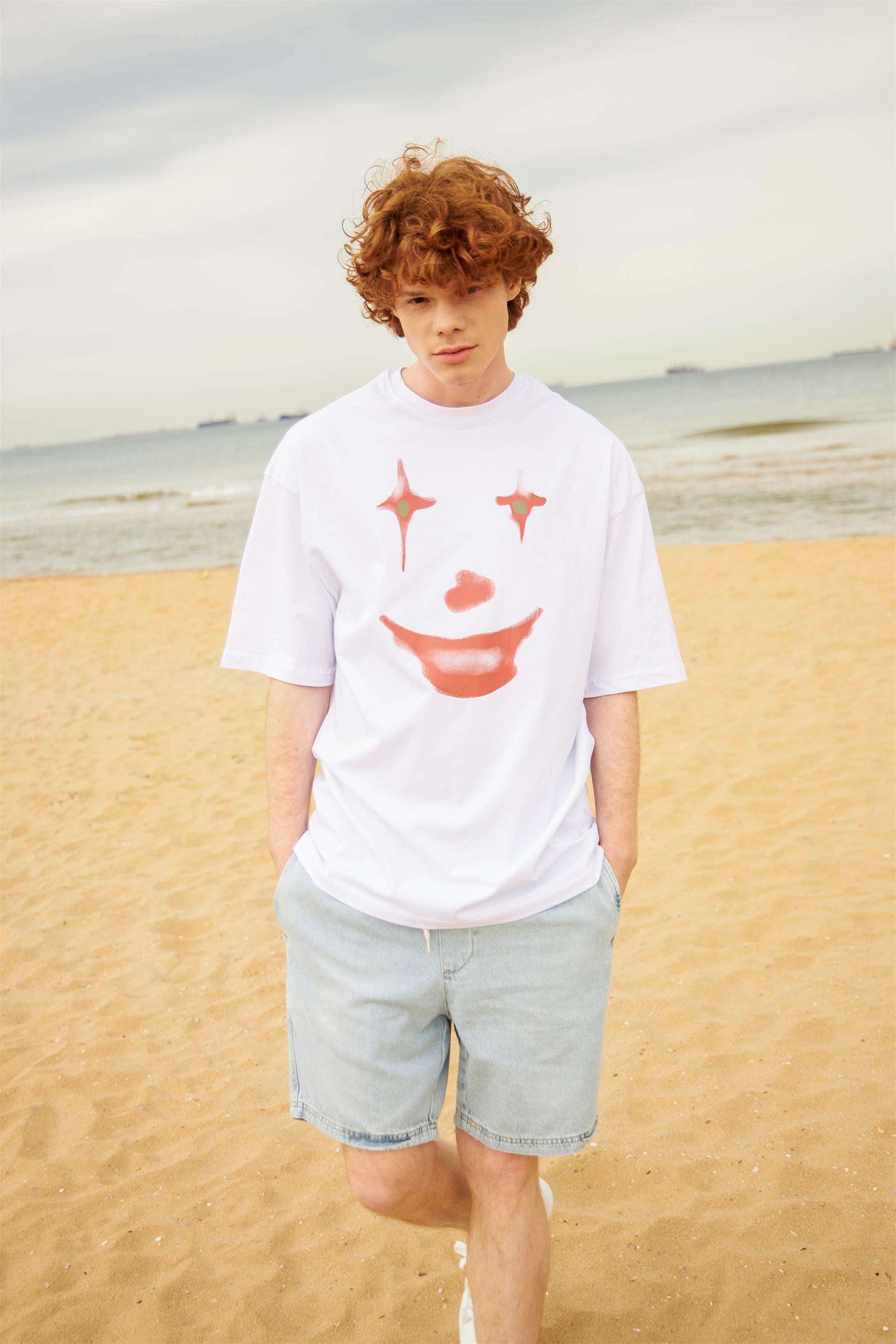 Trendiz Unisex Fun Clown Tshirt Beyaz