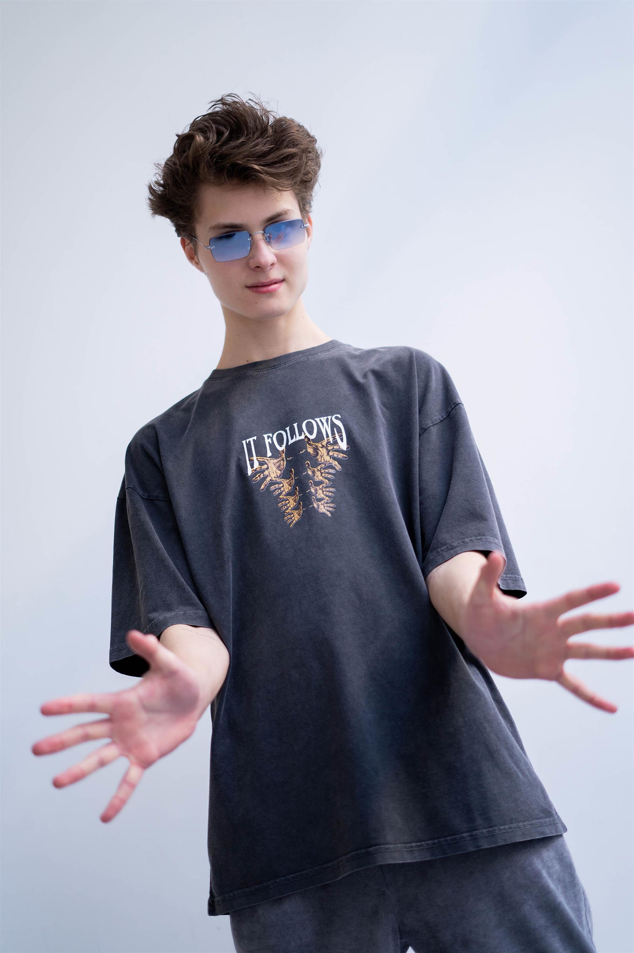 Trendiz Unisex Gri  İt Follows Yıkamalı Tshirt