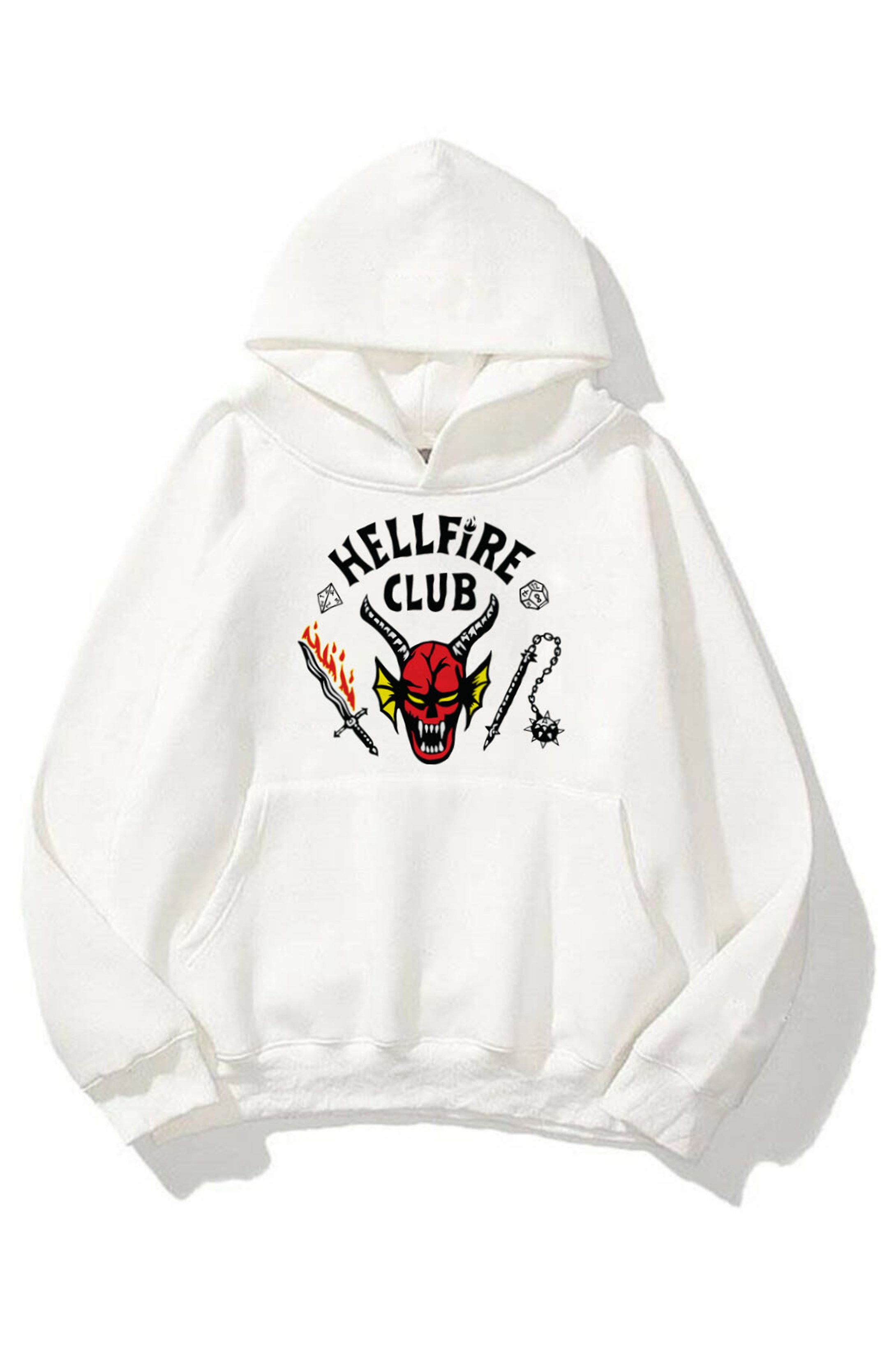 Trendiz Unisex Hell Fire Club Sweatshirt Hoodie Beyaz