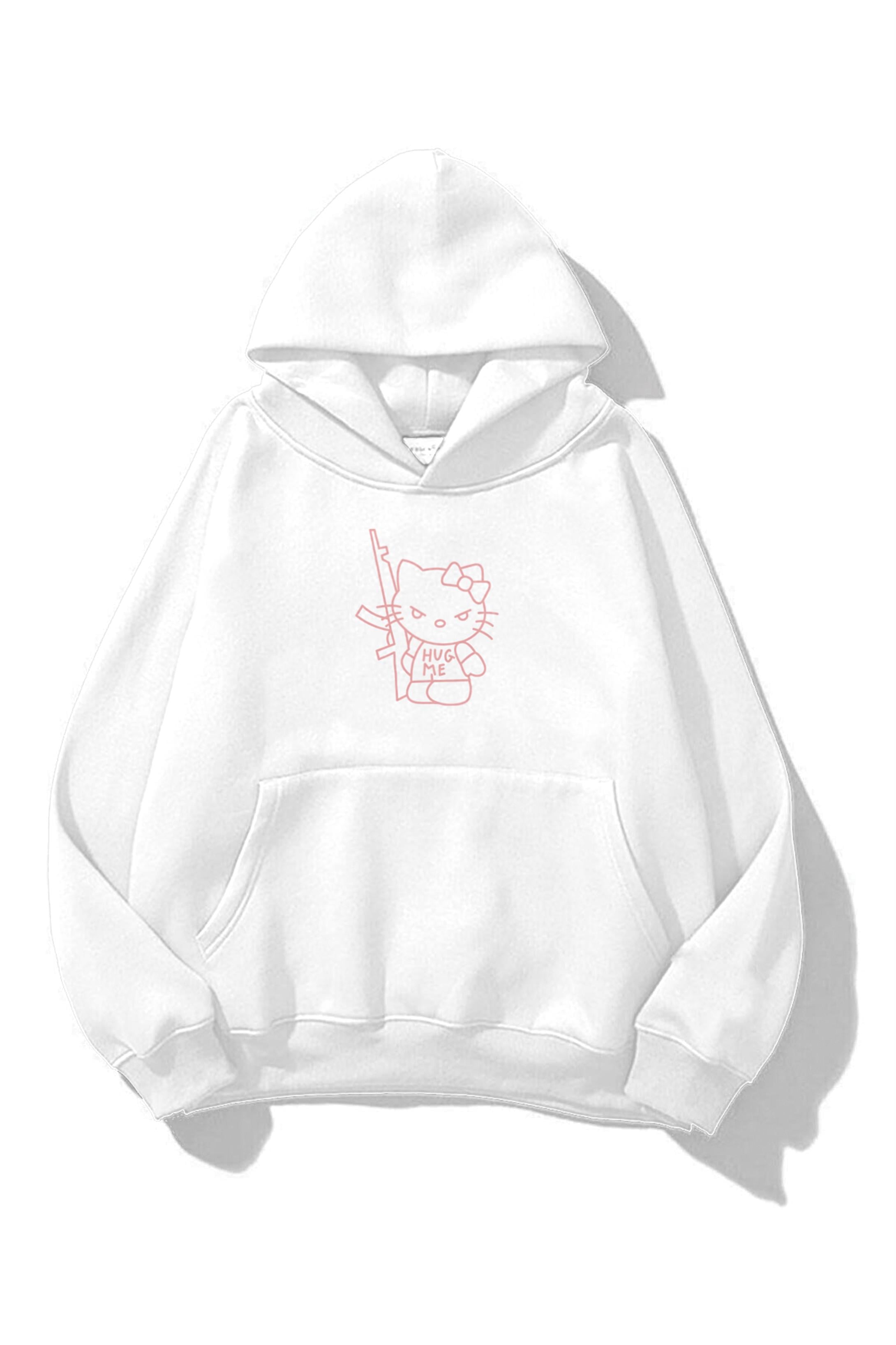 Trendiz Unisex Hug Me Sweatshirt Hoodie Beyaz