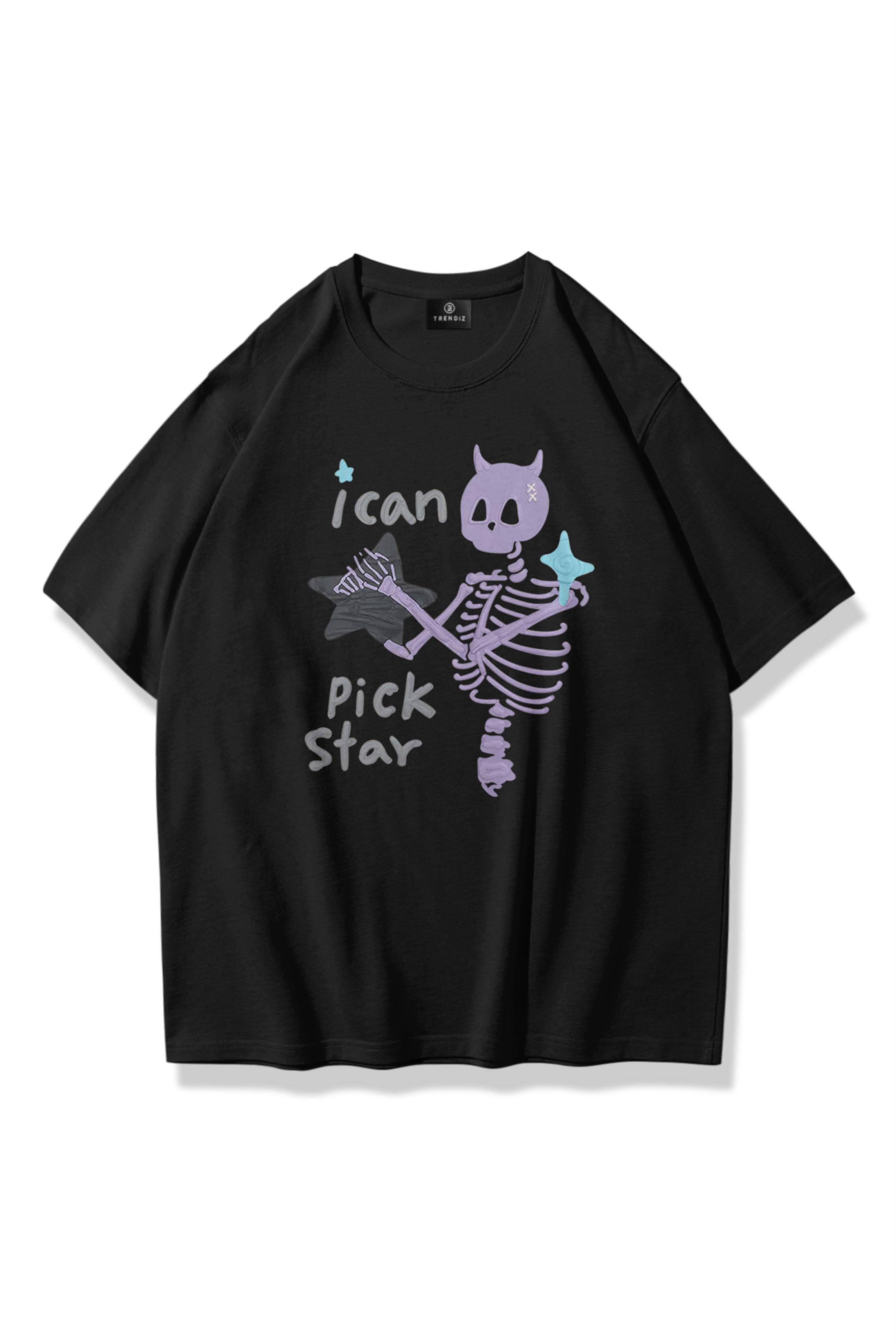 Trendiz Unisex I can pick star Tshirt Siyah