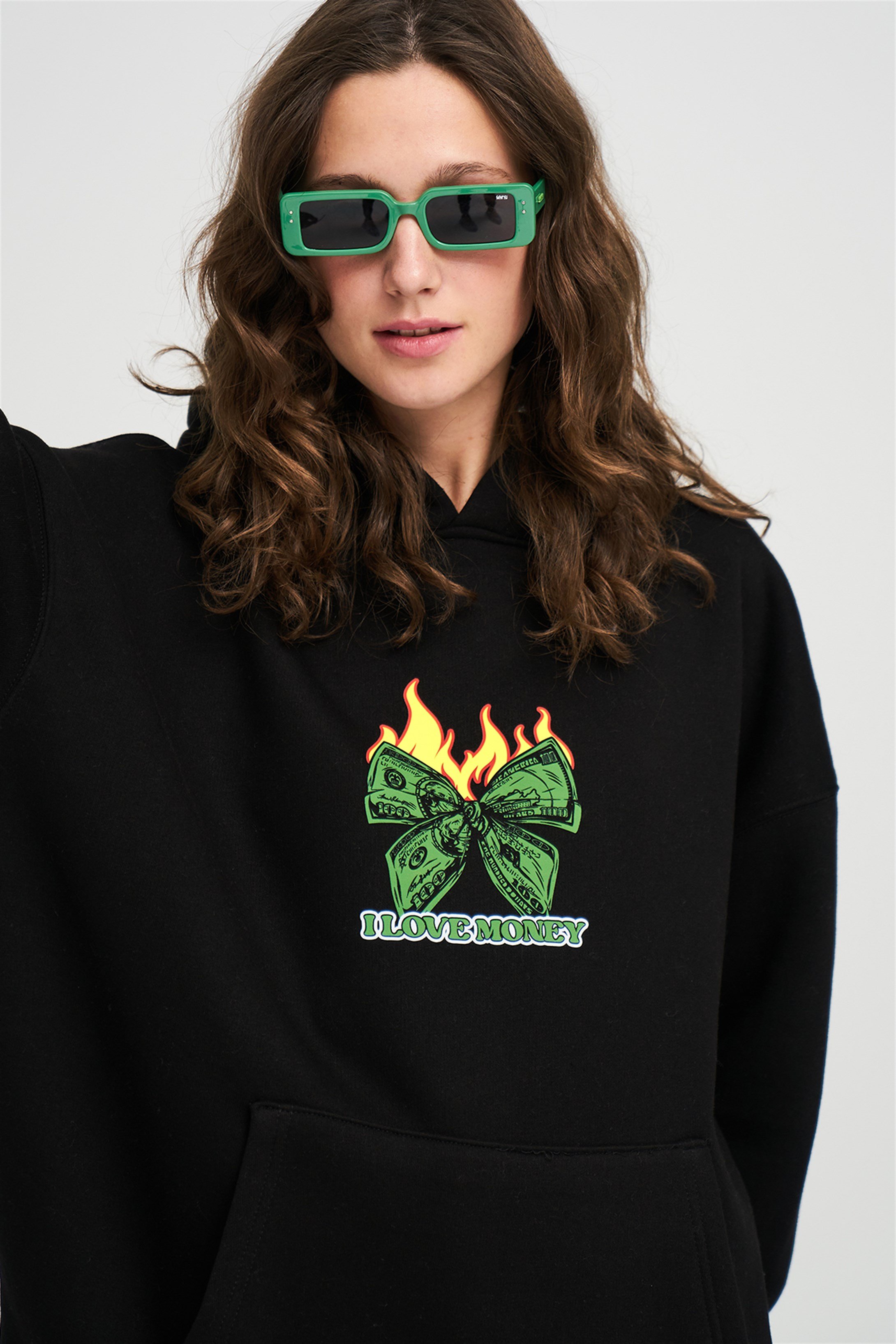 Trendiz Unisex I Love Money Sweatshirt Hoodie Siyah