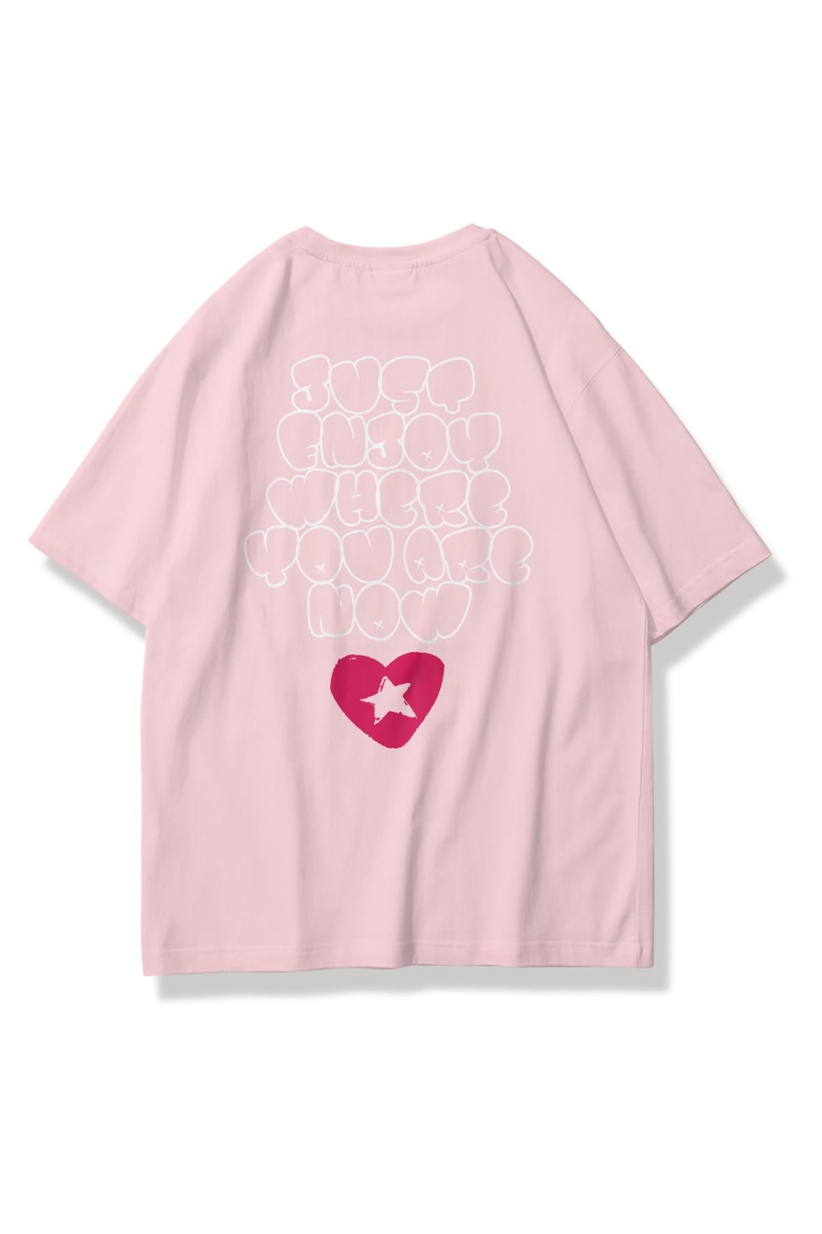 Trendiz Unisex Just Enjoy Tshirt Pembe