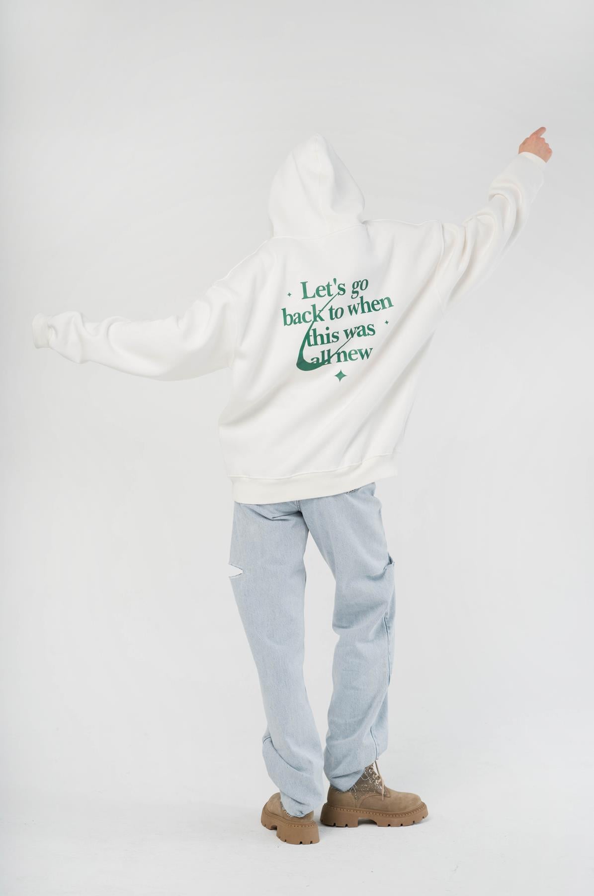 Trendiz Unisex Lets Go Back Sweatshirt Hoodie Beyaz