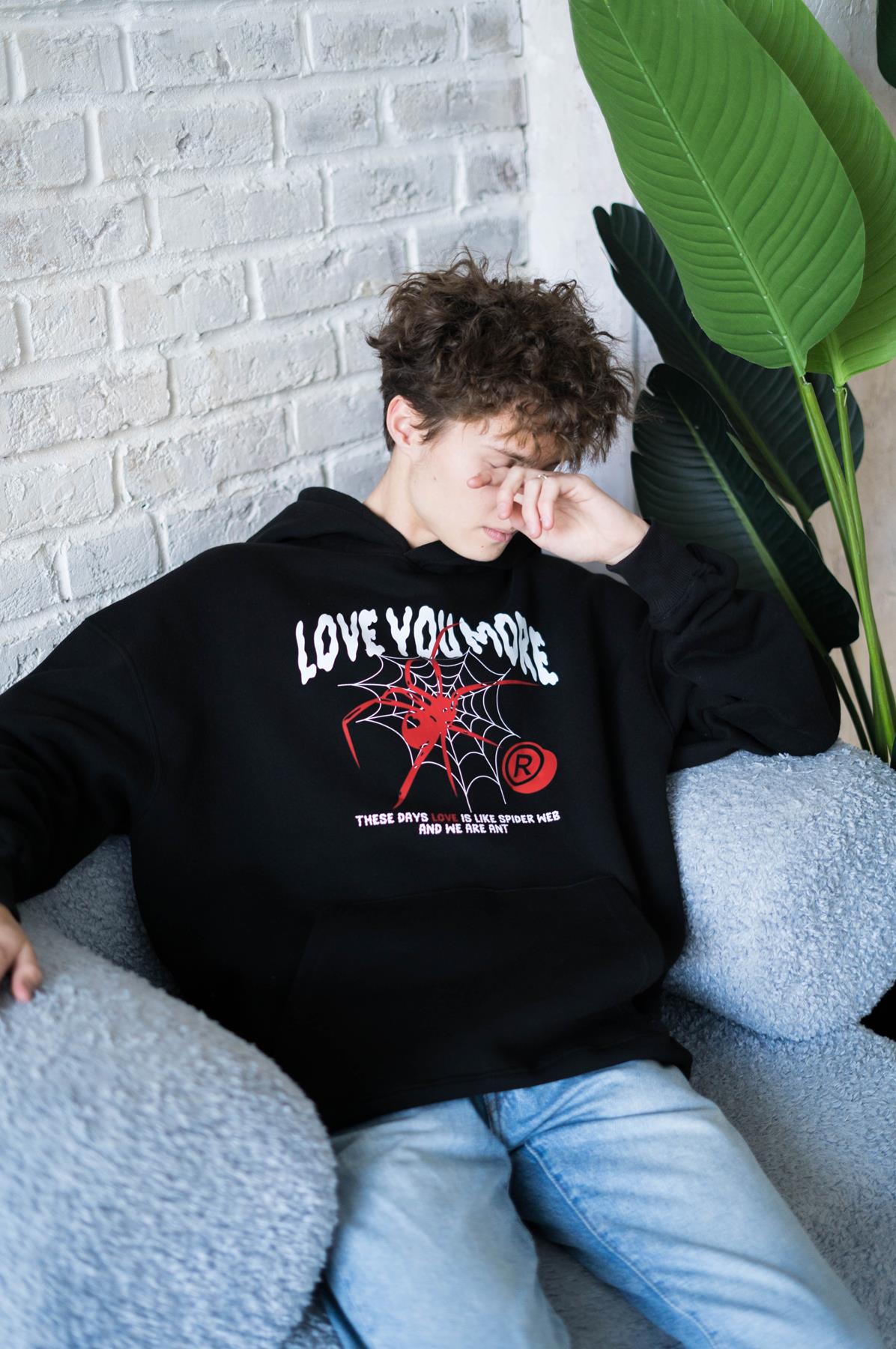 Trendiz Unisex Love You More Sweatshirt Hoodie Siyah
