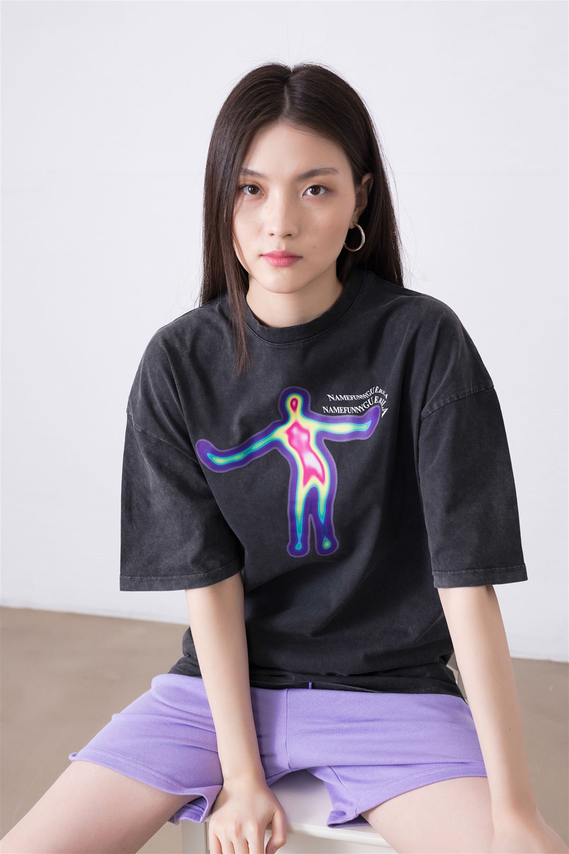 Trendiz Unisex Name Funny Guerila Yıkamalı Antrasit Tshirt