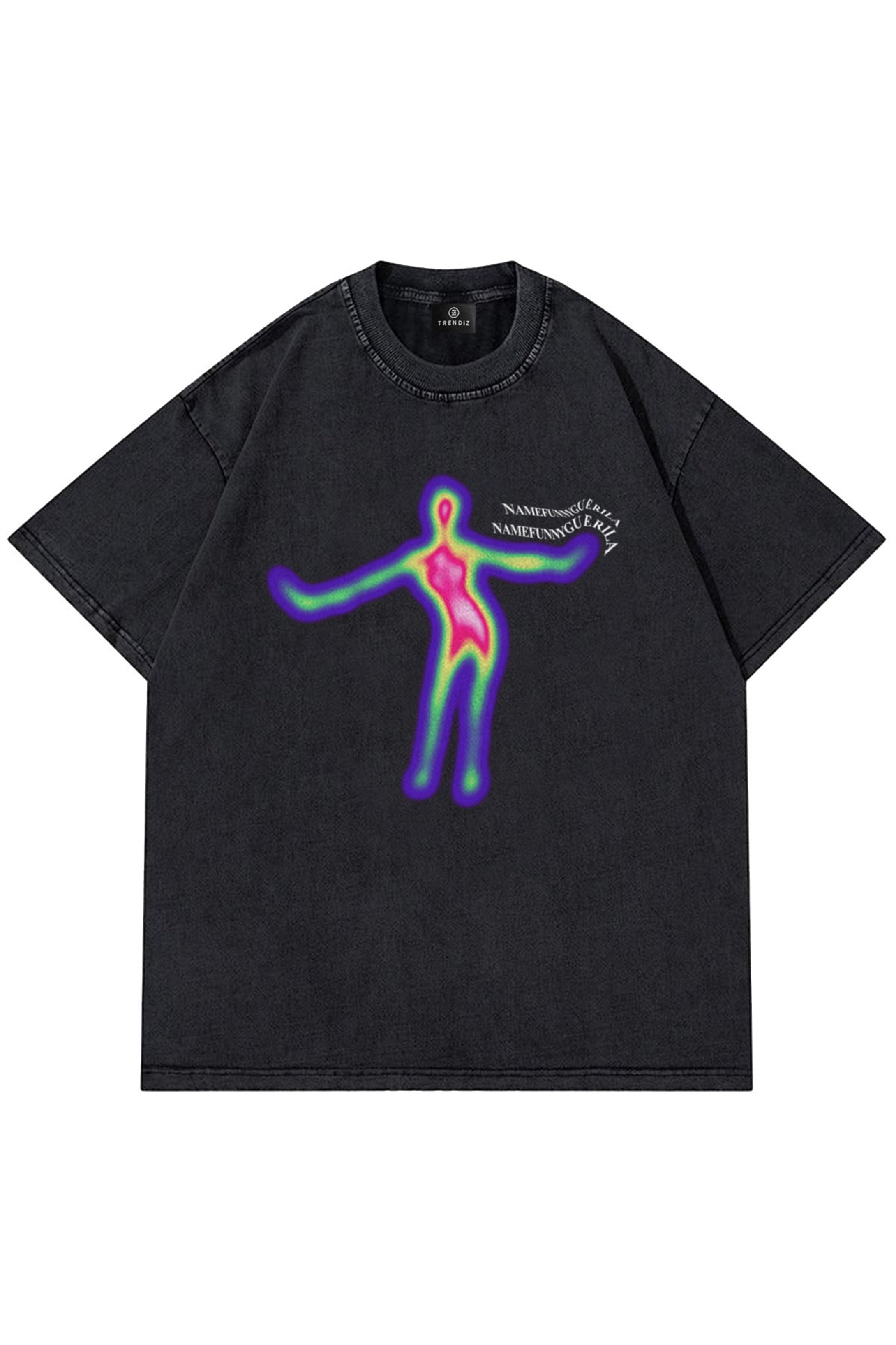 Trendiz Unisex Name Funny Guerila Yıkamalı Antrasit Tshirt