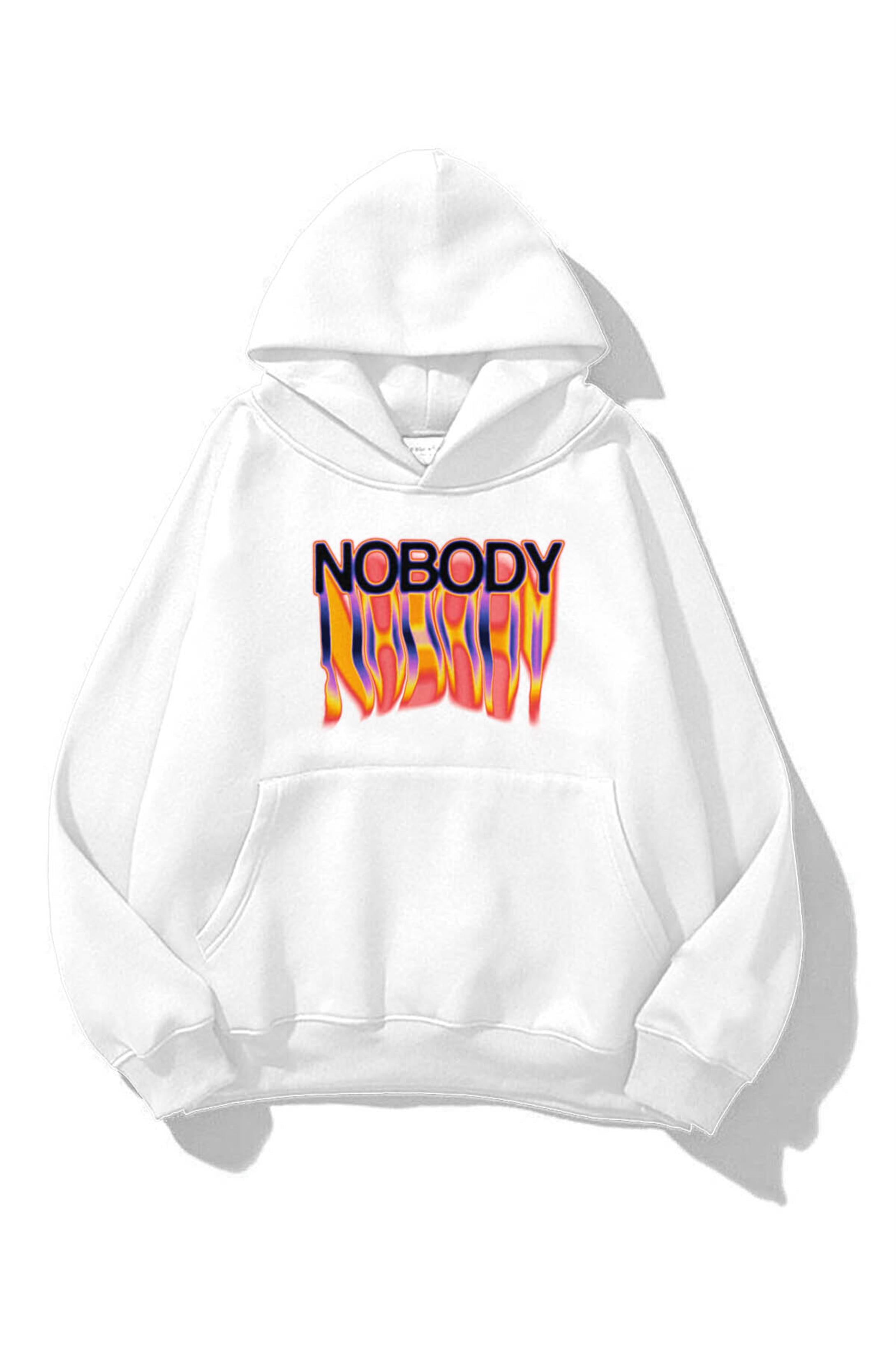 Trendiz Unisex Nobody Sweatshirt Hoodie Beyaz