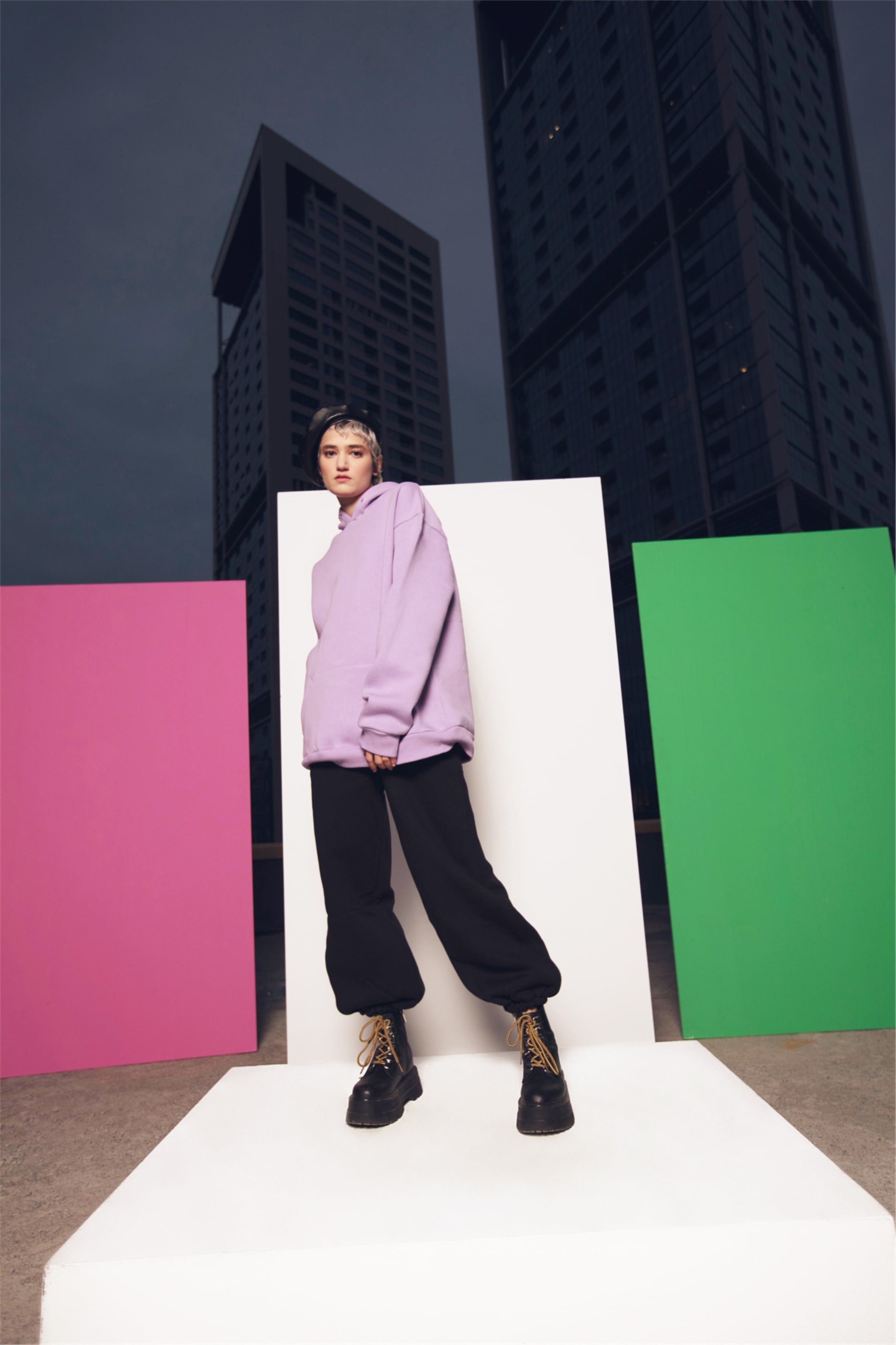 Trendiz Unisex Oversize Basic Sweatshirt Hoodie Lila