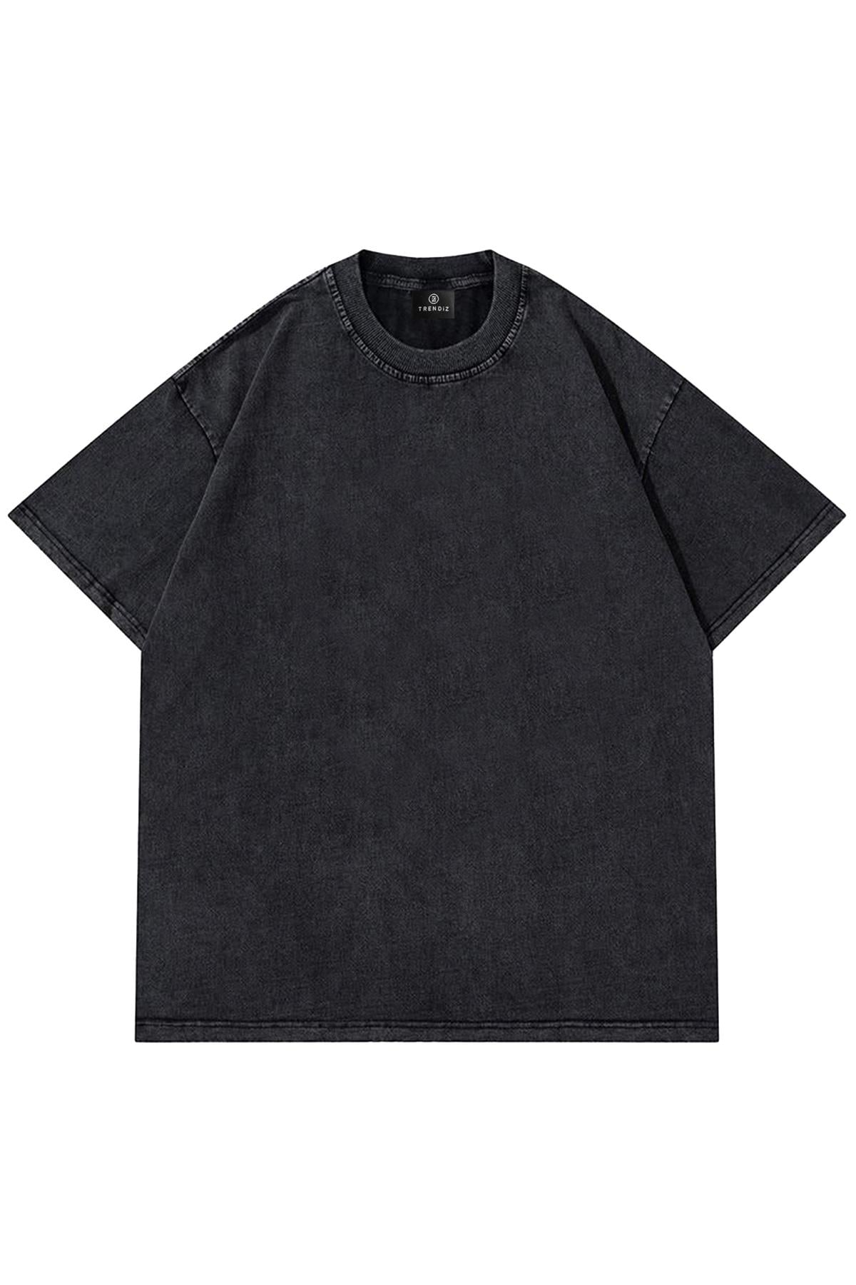 Trendiz Unisex Plan Yıkamalı Tshirt Antrasit