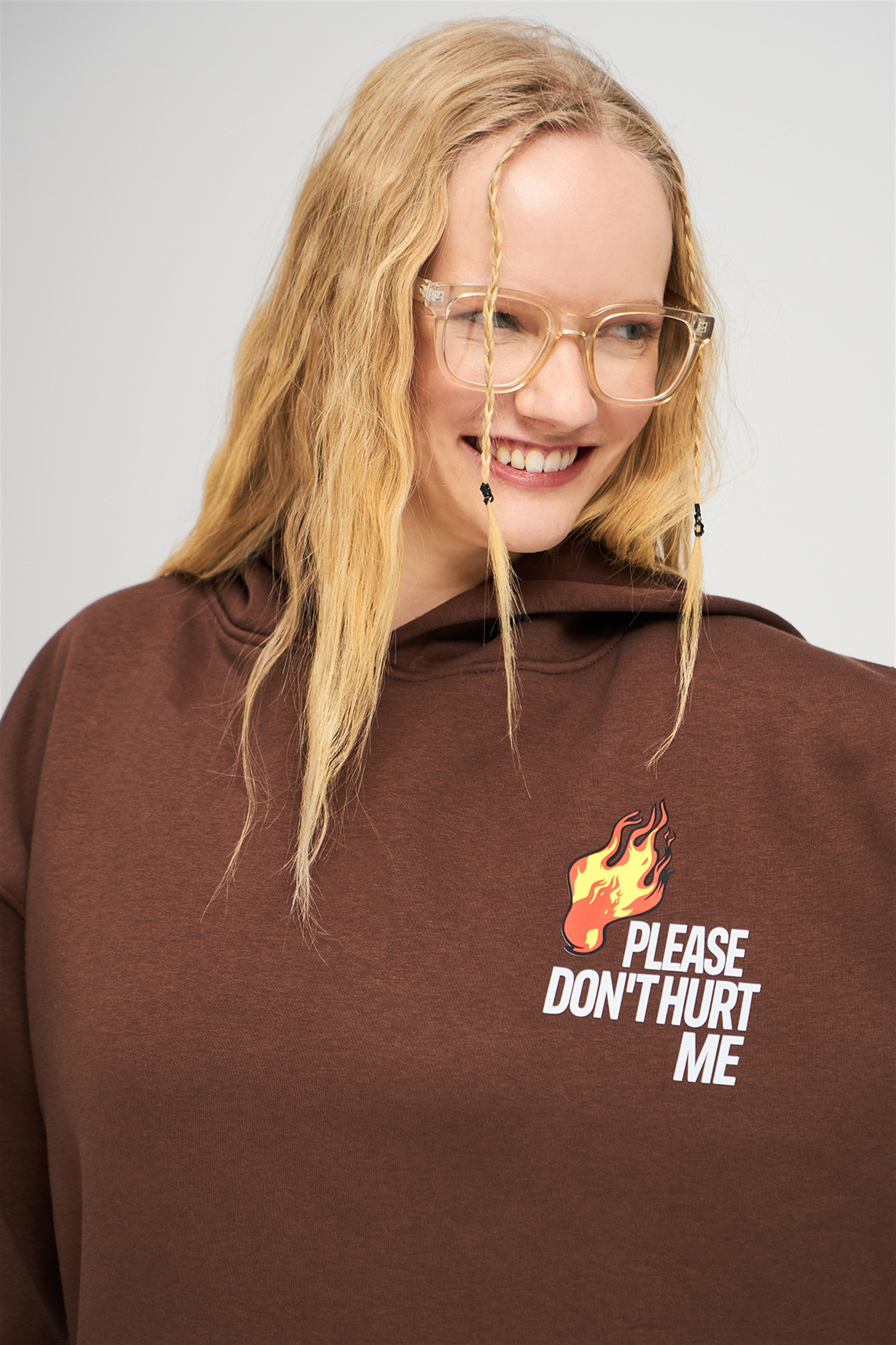 Trendiz Unisex Please Dont Hurt Me Sweatshirt Hoodie Kahverengi