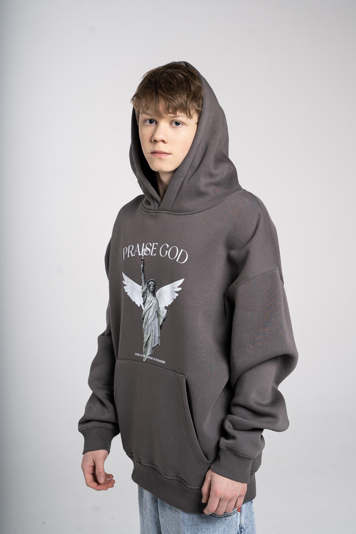 Trendiz Unisex Praise God Sweatshirt Hoodie Antrasit