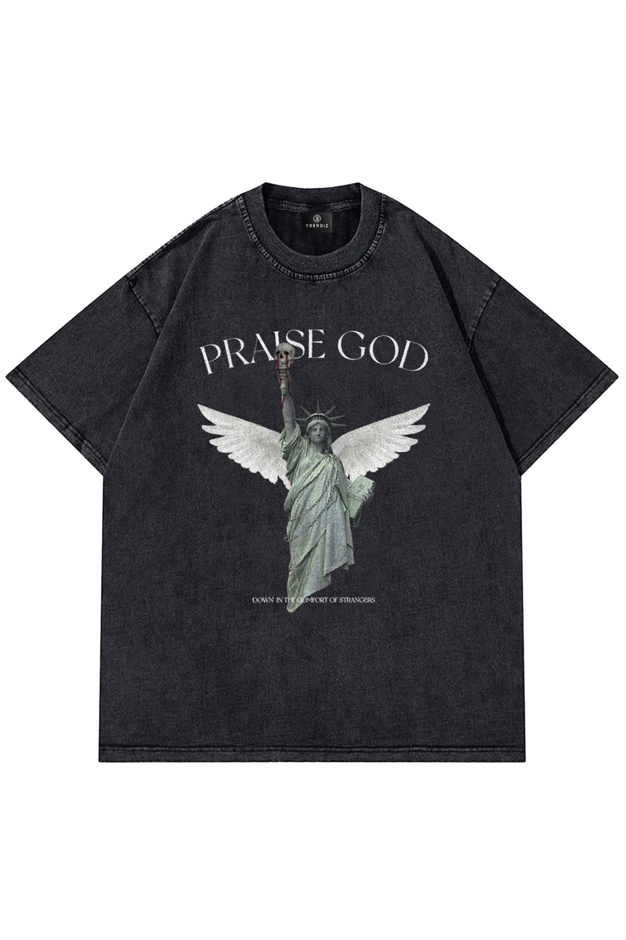 Trendiz Unisex Praise God Yıkamalı Antasit Tshirt