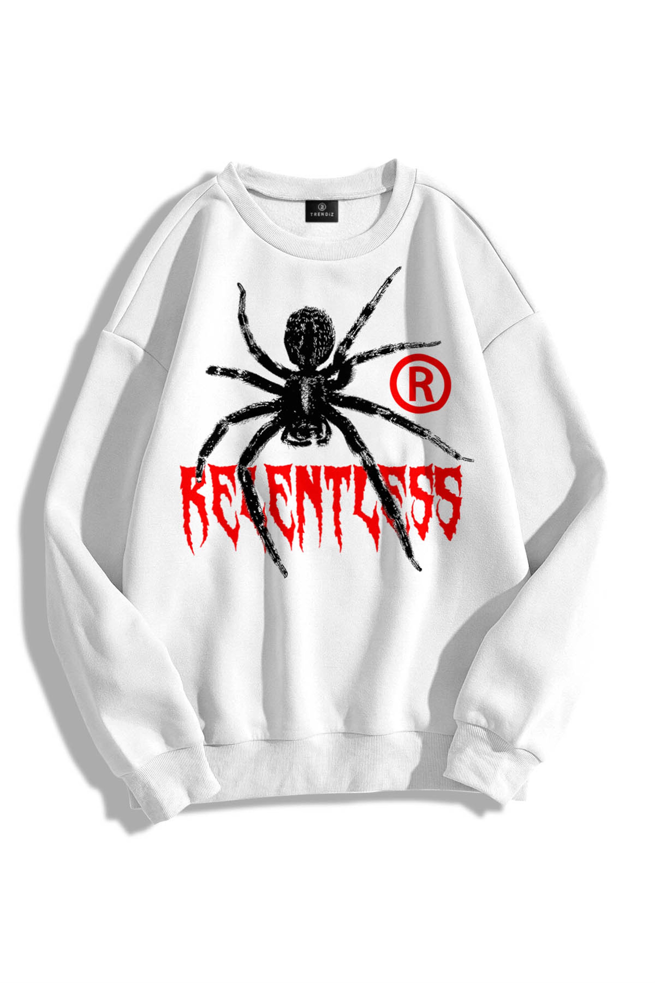 Trendiz Unisex Relentless Bisiklet Yaka Sweatshirt Hoodie Beyaz
