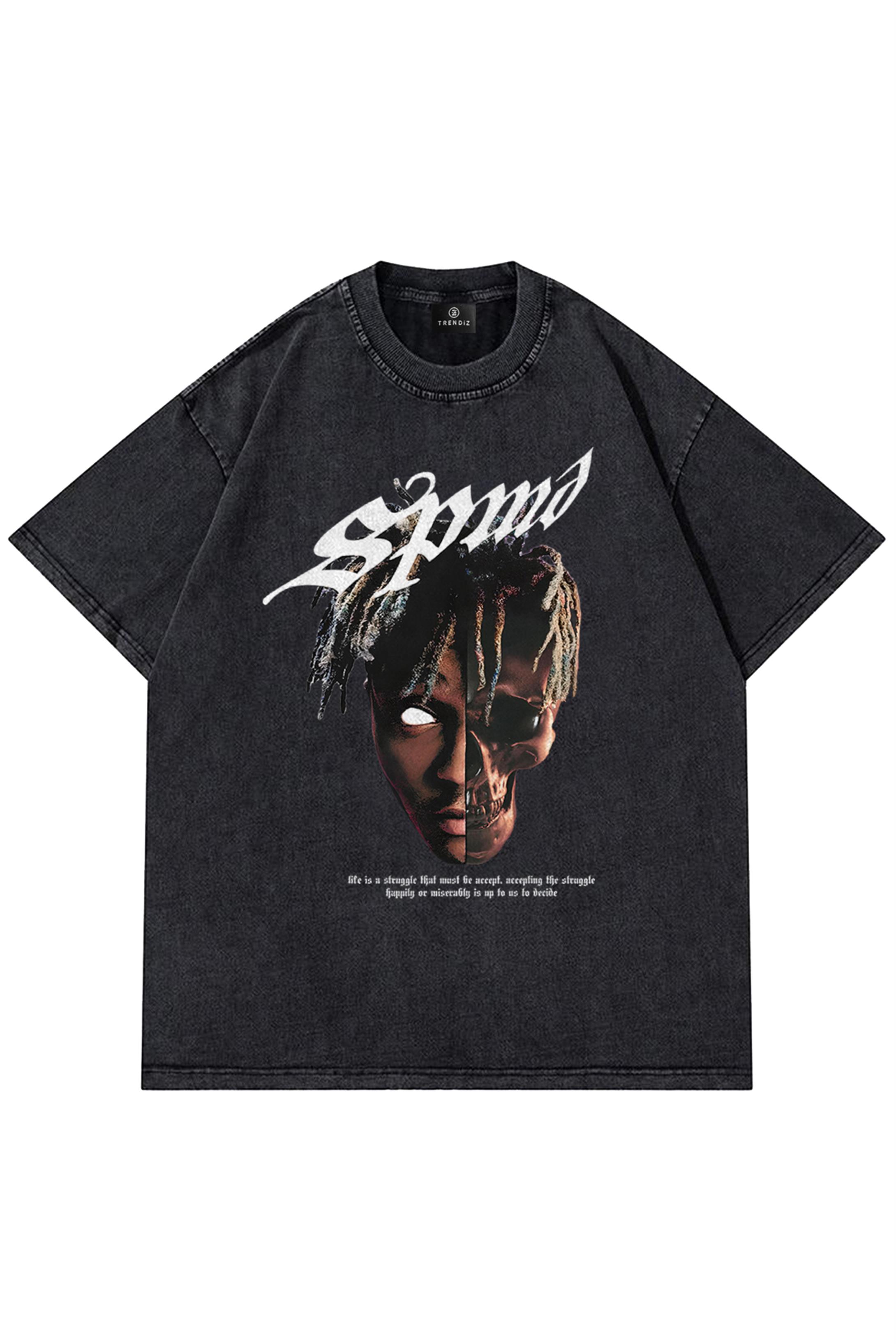 Trendiz Unisex Skull Rapper Yıkamalı Tshirt Antrasit