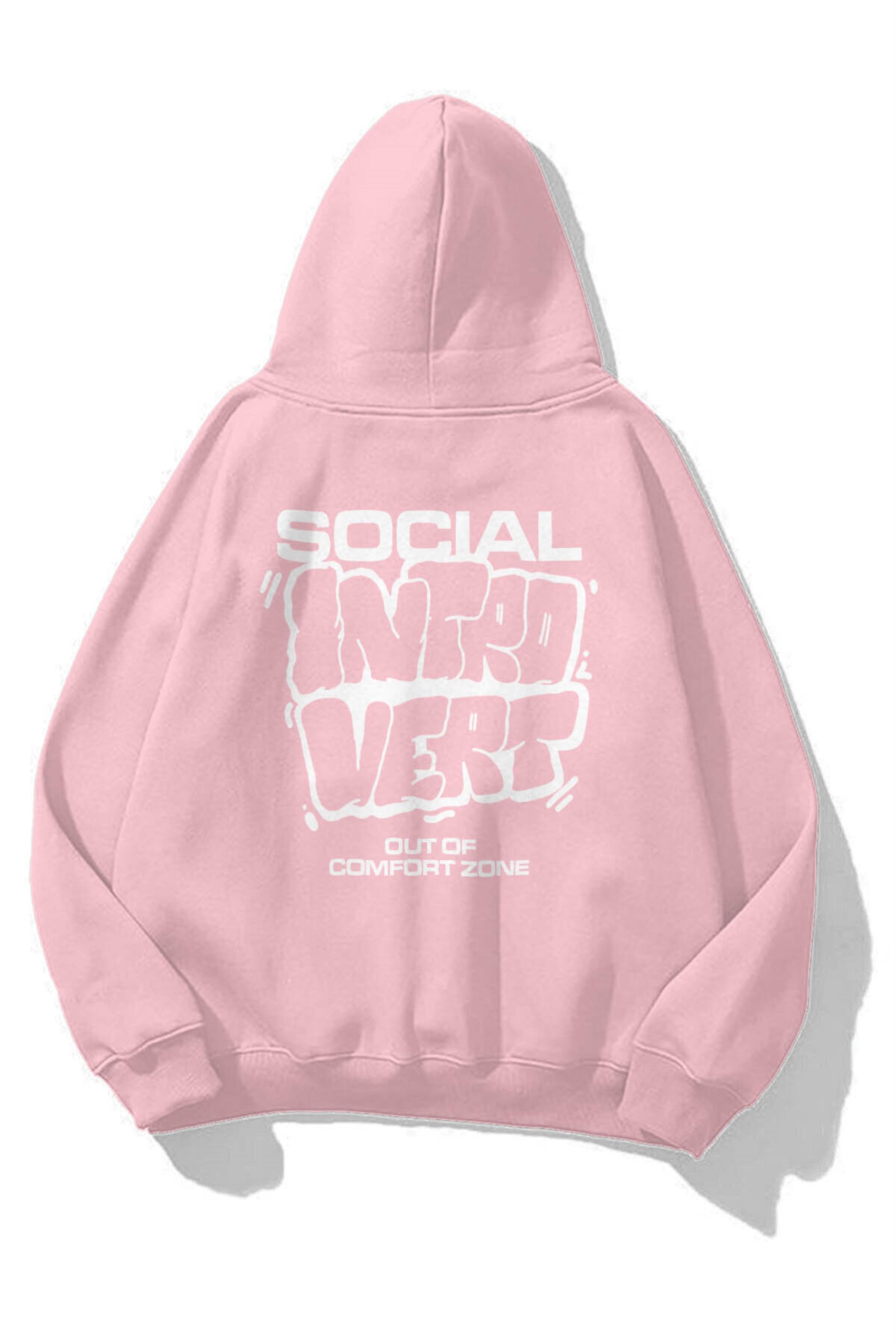 Trendiz Unisex Social Introvert Sweatshirt Hoodie Pembe