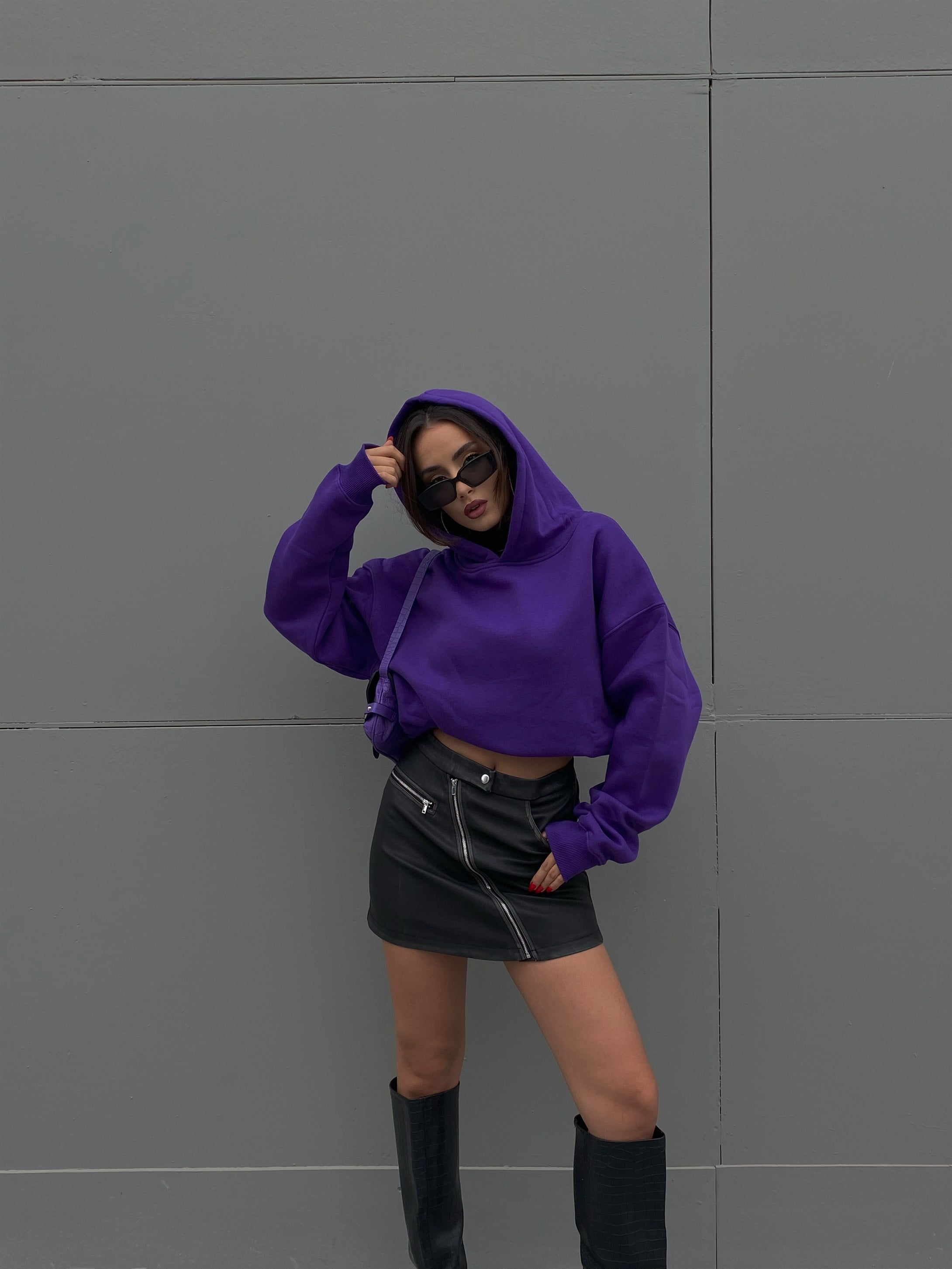 Trendiz Unisex Soft Mor Basic Sweatshirt Hoodie