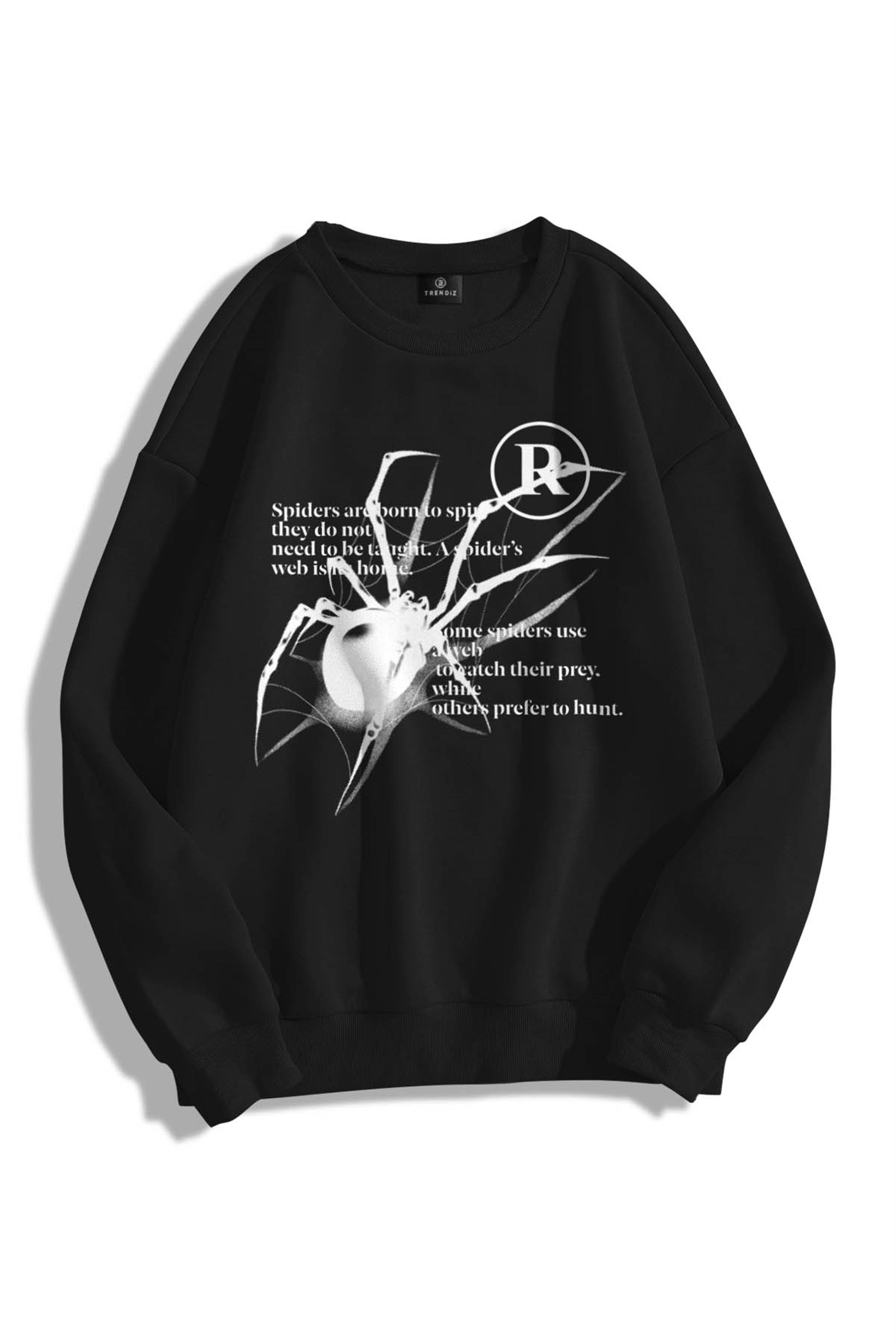 Trendiz Unisex Spider R Bisiklet Yaka Sweatshirt Hoodie Siyah