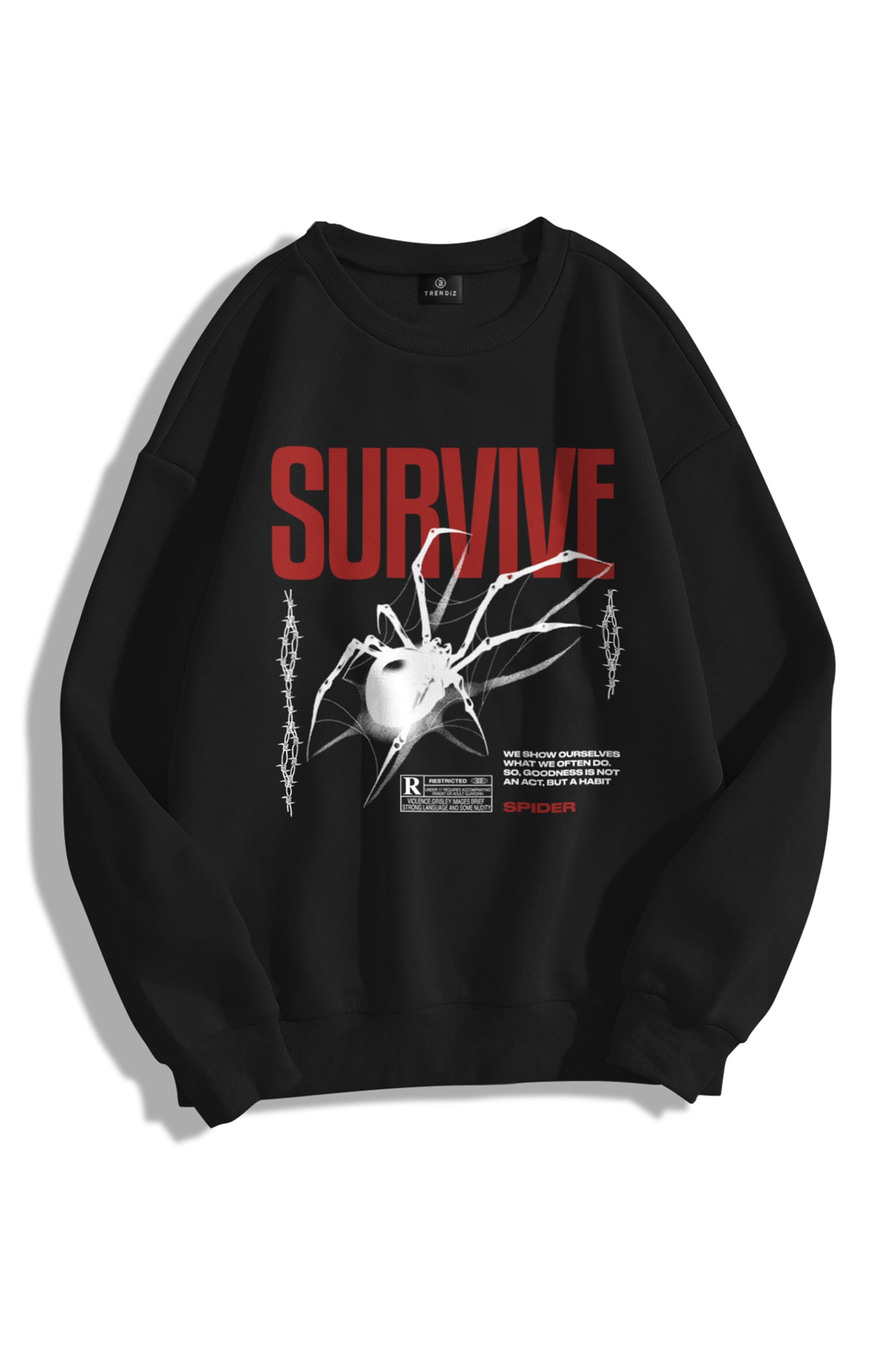Trendiz Unisex Survive Bisiklet Yaka Sweatshirt Hoodie