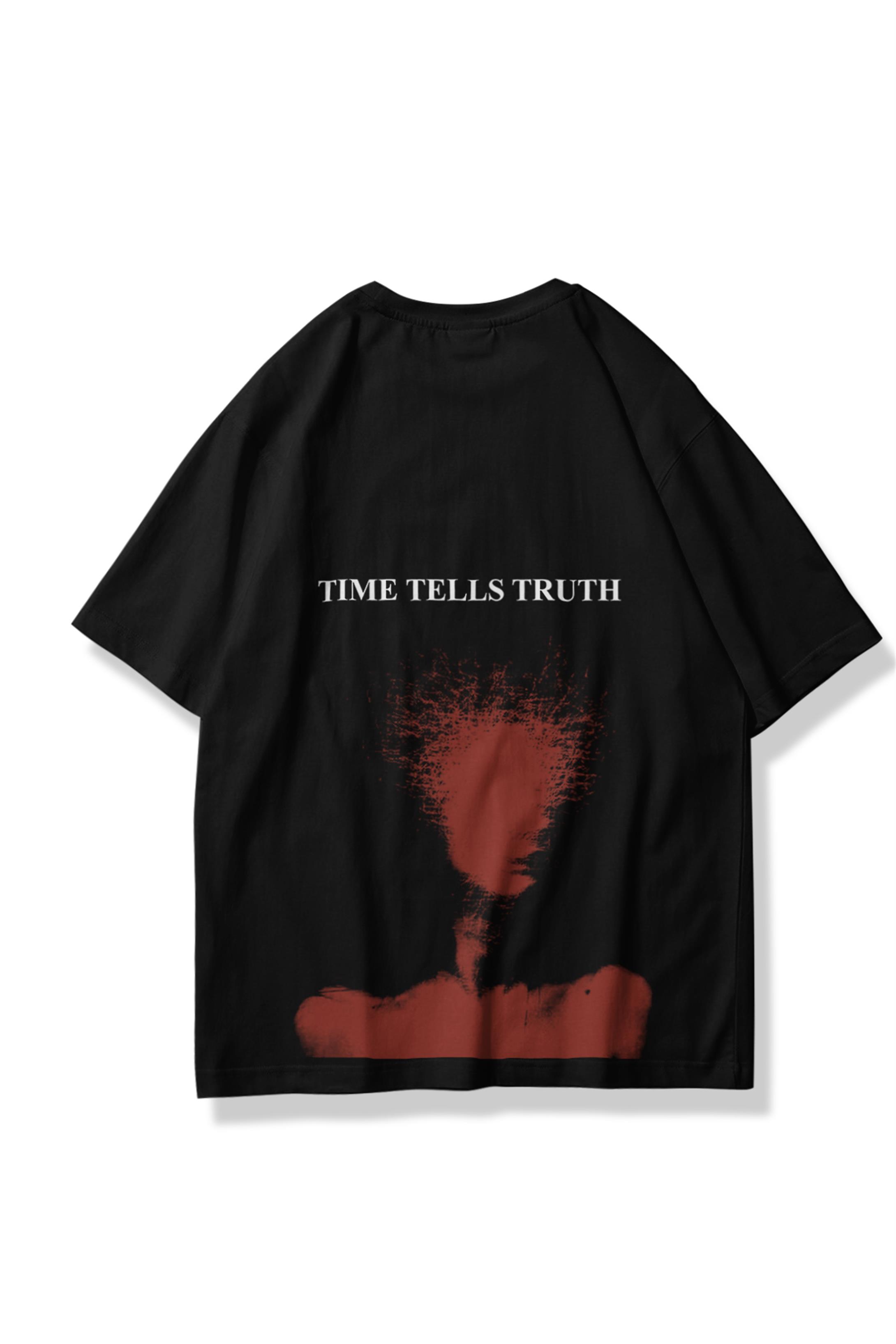 Trendiz Unisex Time Tells Truth Tshirt Siyah