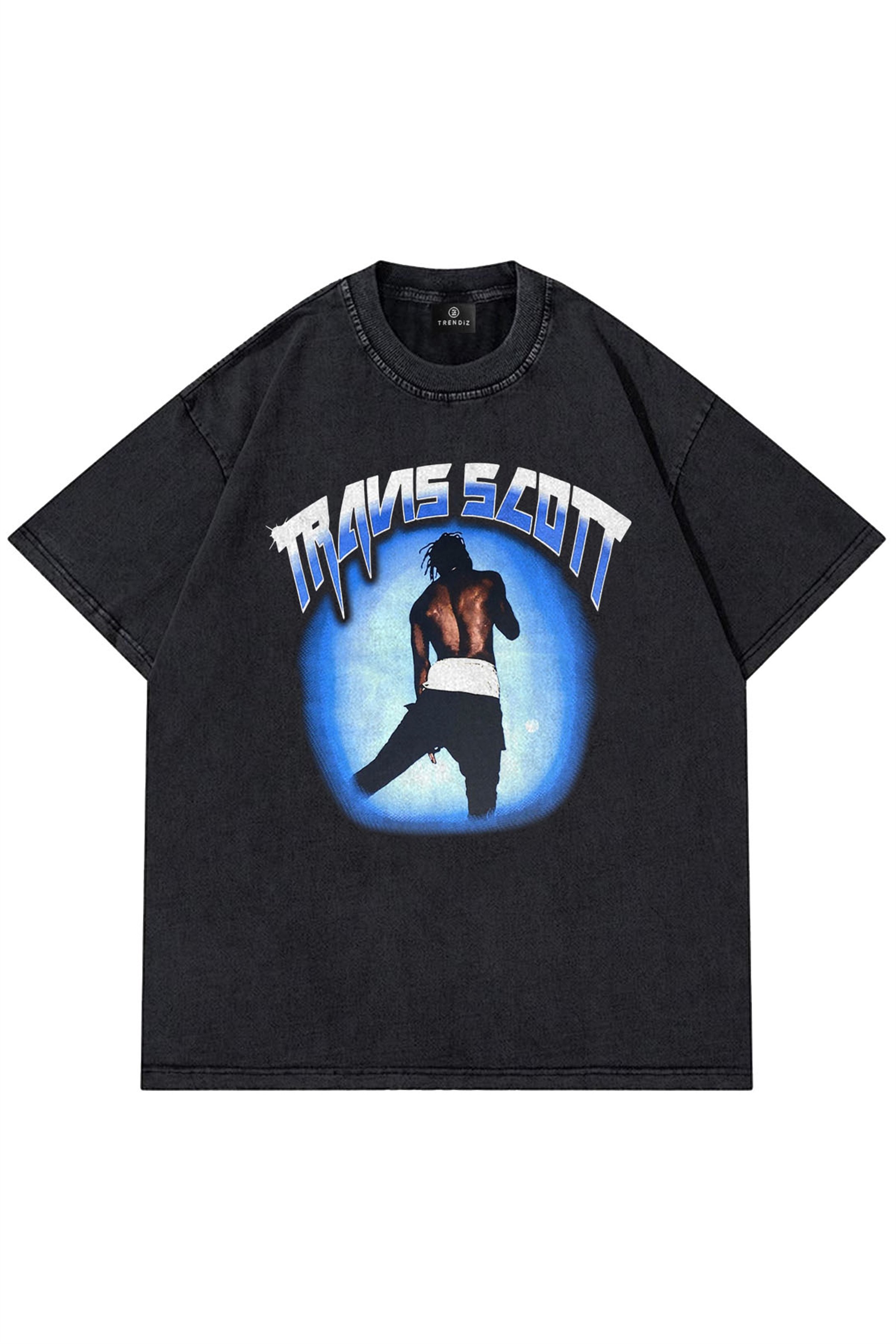 Trendiz Unisex Travis Scott 101 Yıkamalı Antrasit Tshirt