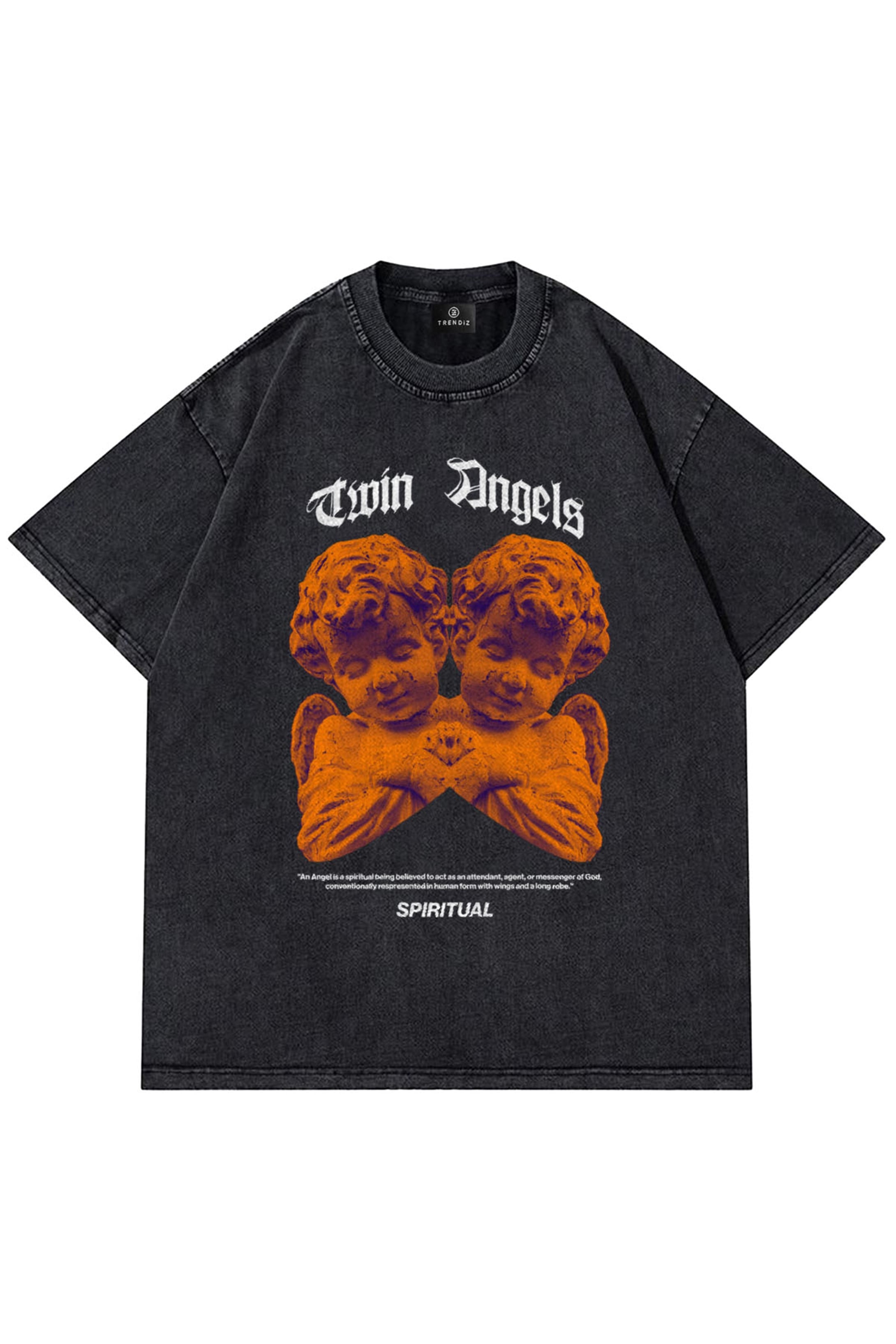 Trendiz Unisex Twin Angels Yıkamalı Antasit Tshirt