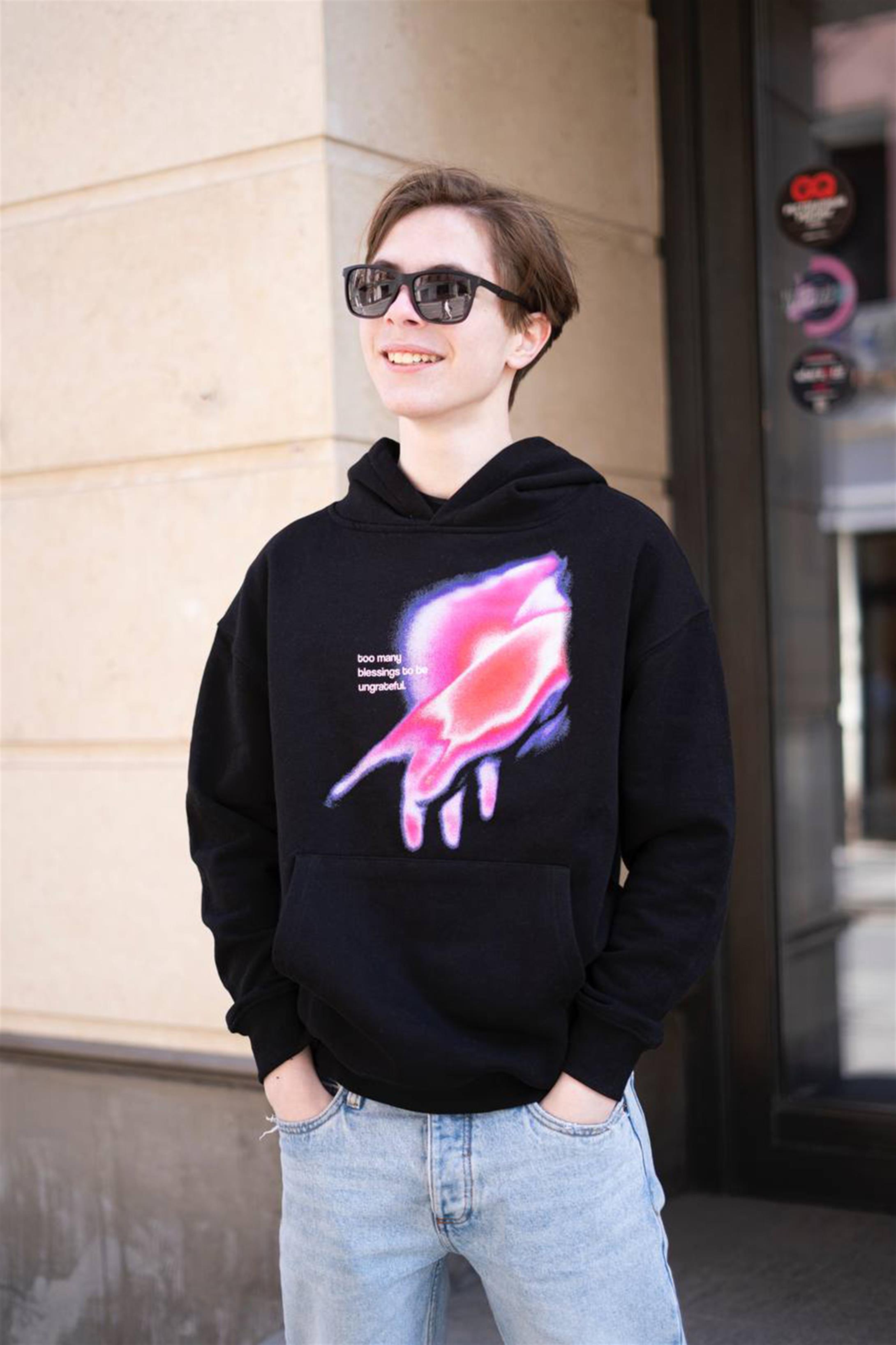 Trendiz Unisex Ungrateful Sweatshirt Hoodie Siyah