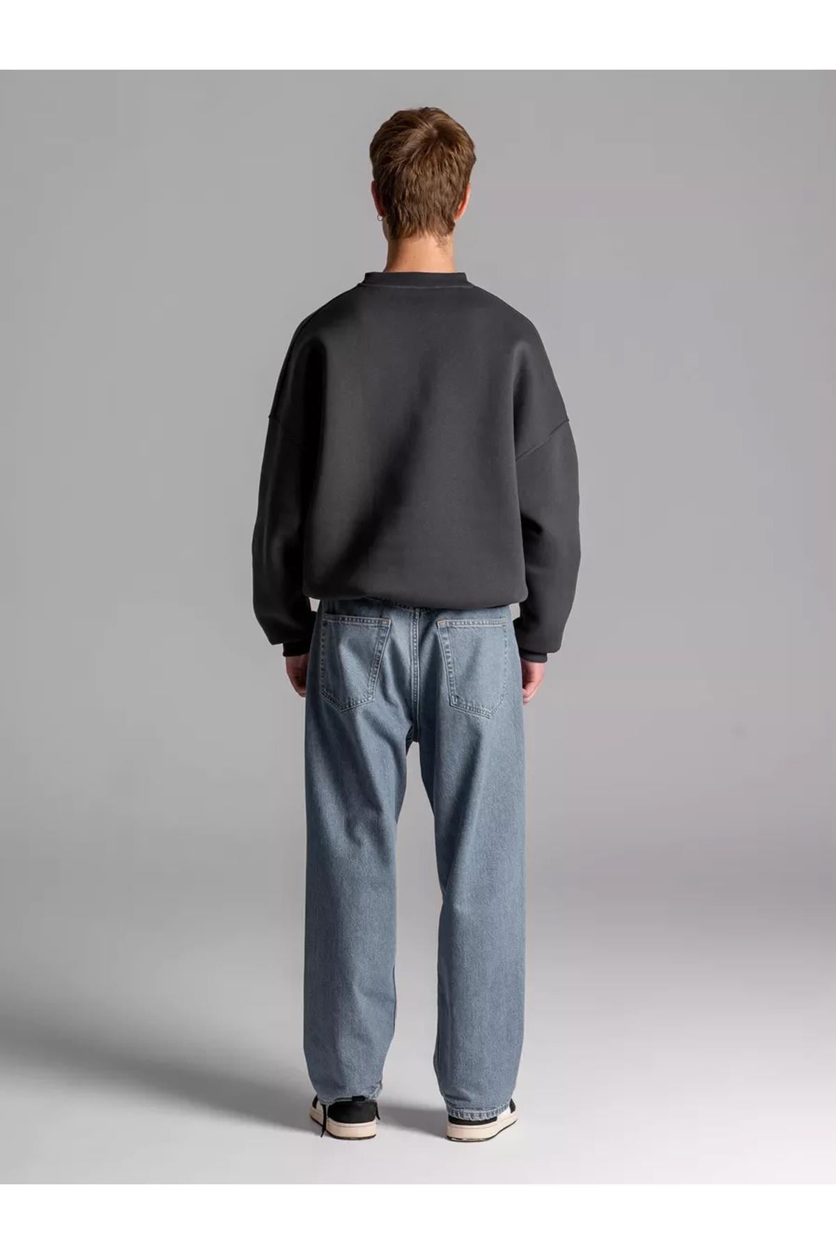 Unisex Basic Bisiklet Yaka Sweatshirt Antrasit