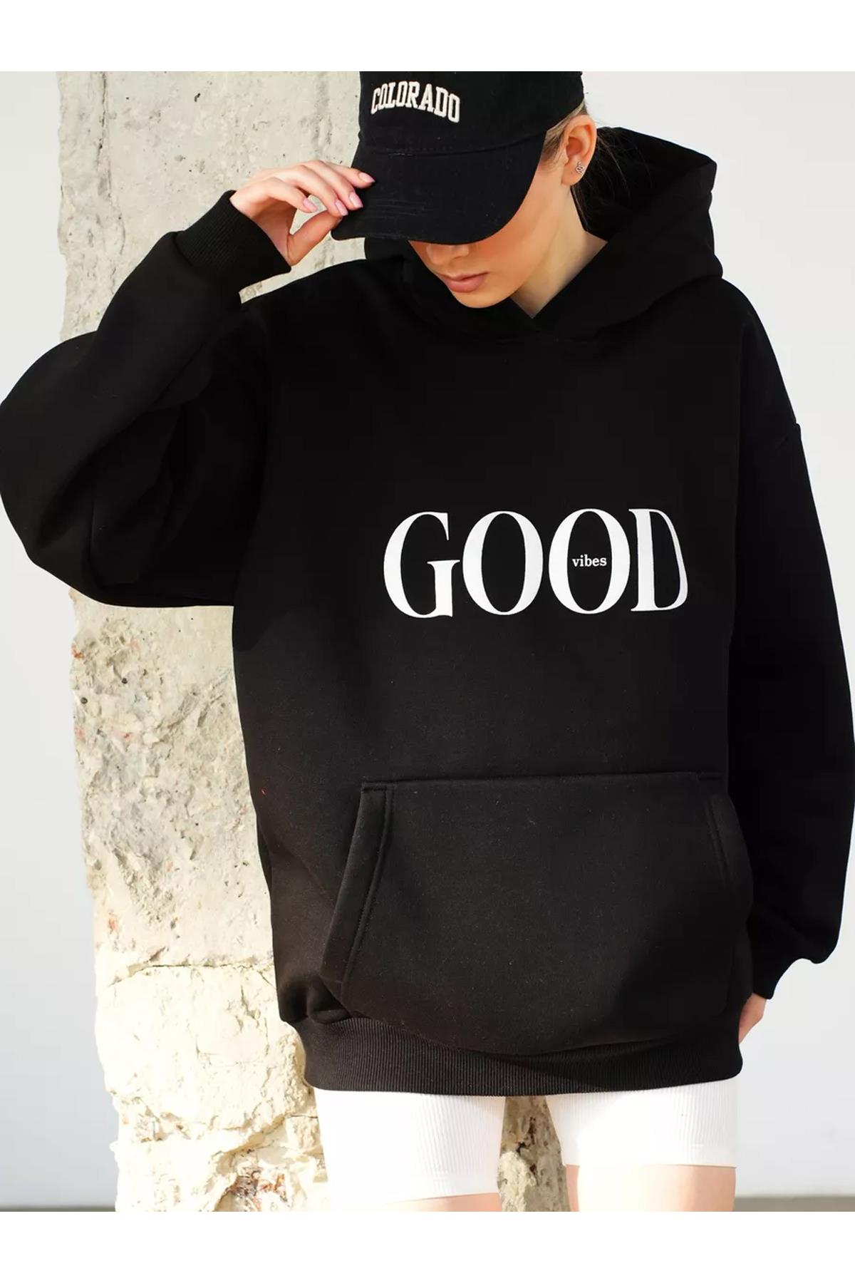 Unisex Big Good Vibes Sweatshirt Siyah