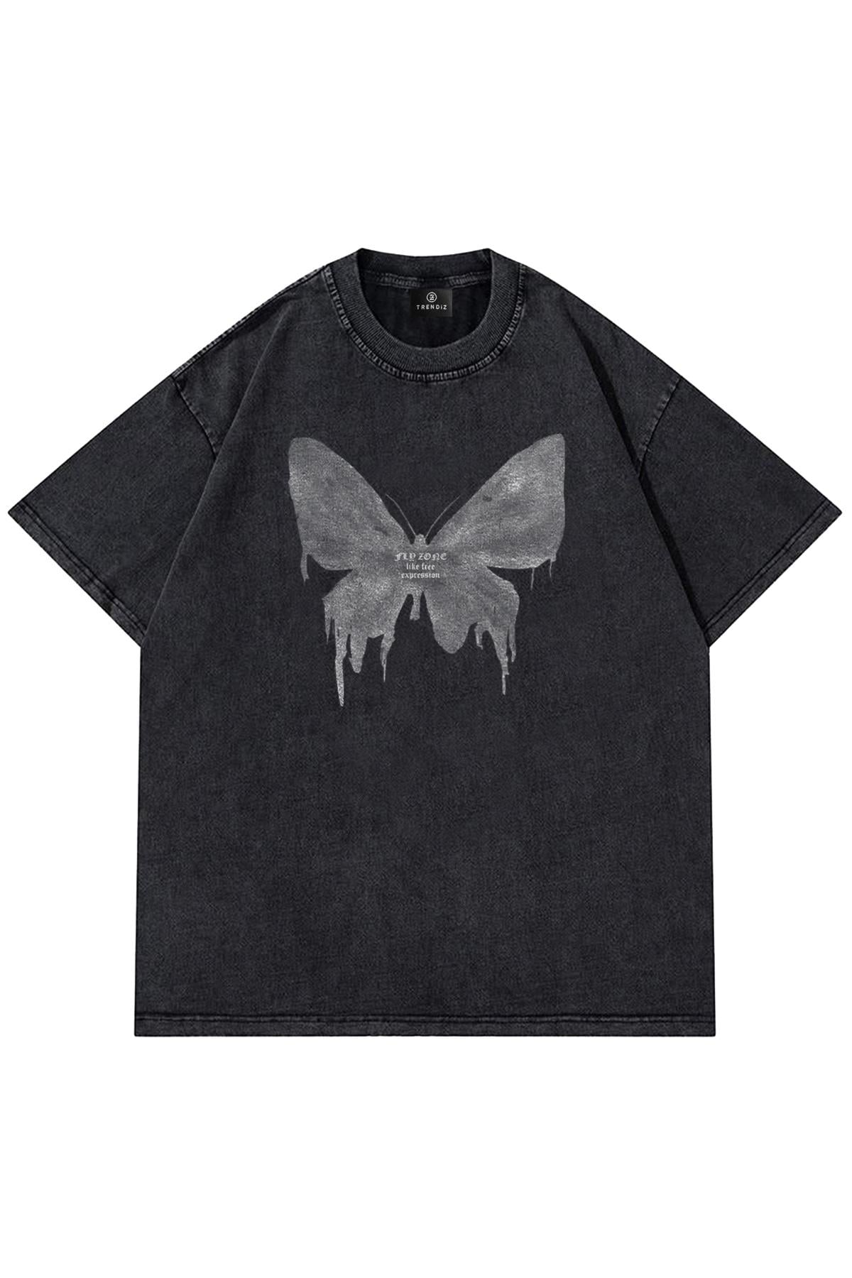 Unisex Fly Zone Yıkamalı Tshirt Antrasit