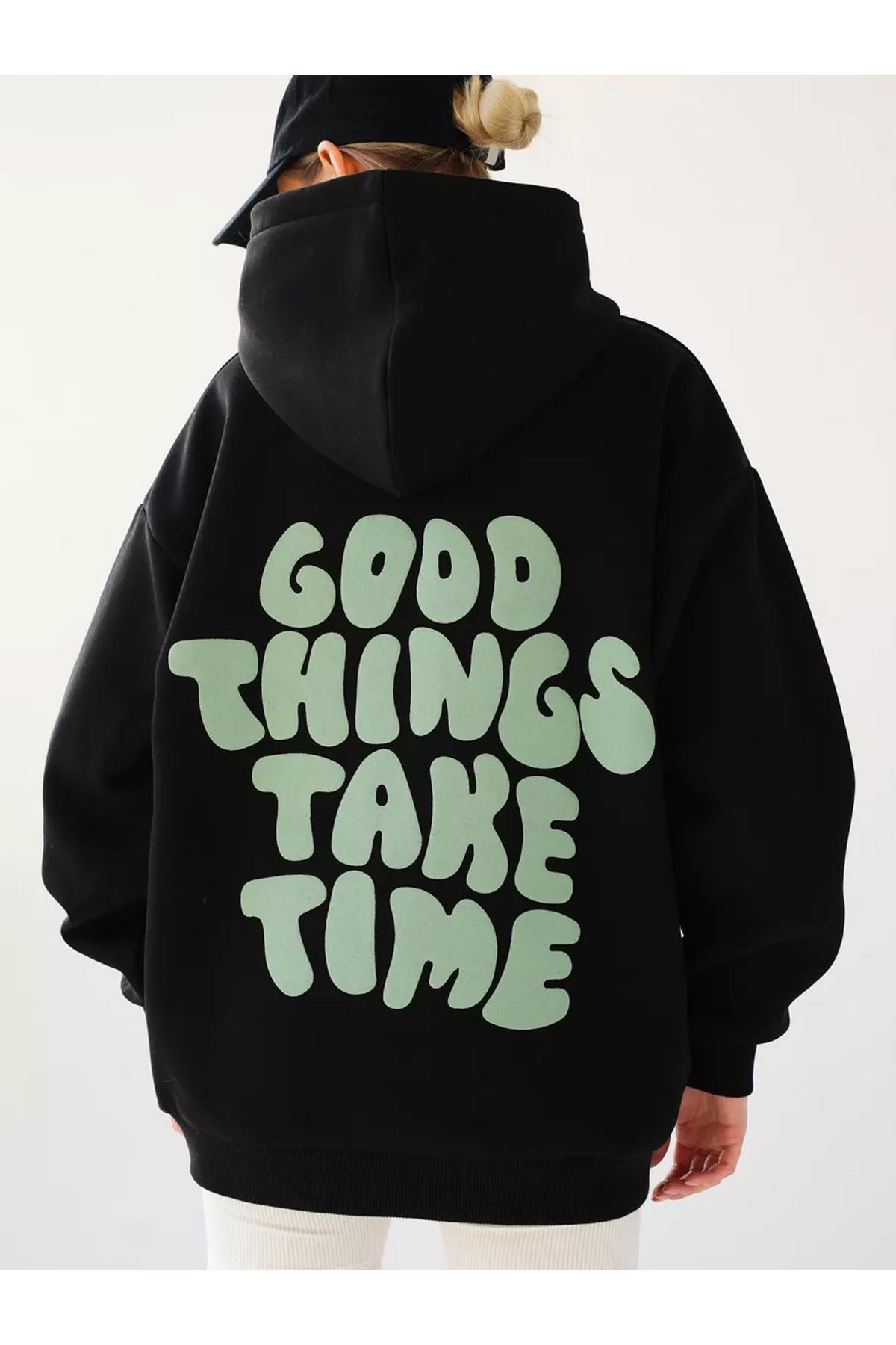 Unisex Good Things Take Time Sweatshirt Siyah