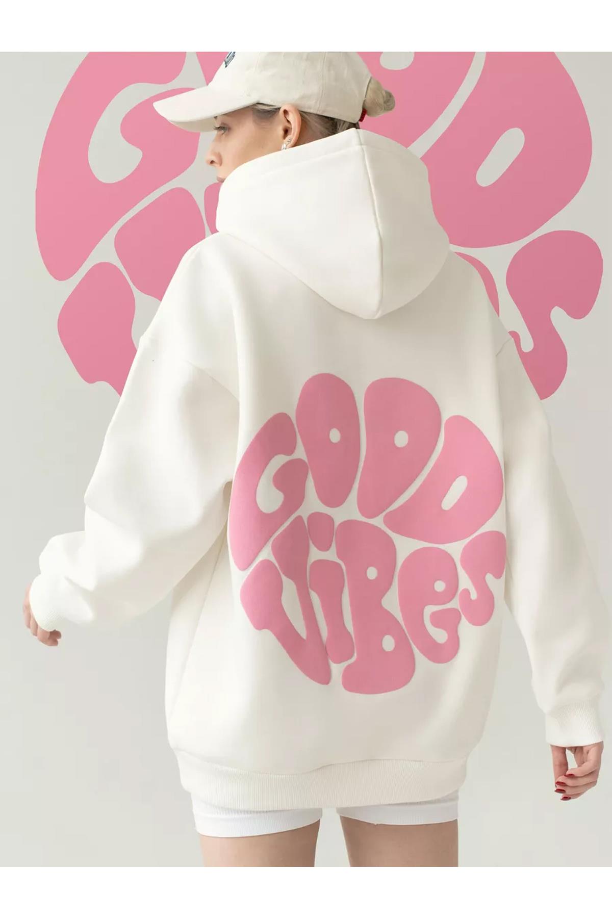 Unisex Good Vibes Sweatshirt Beyaz