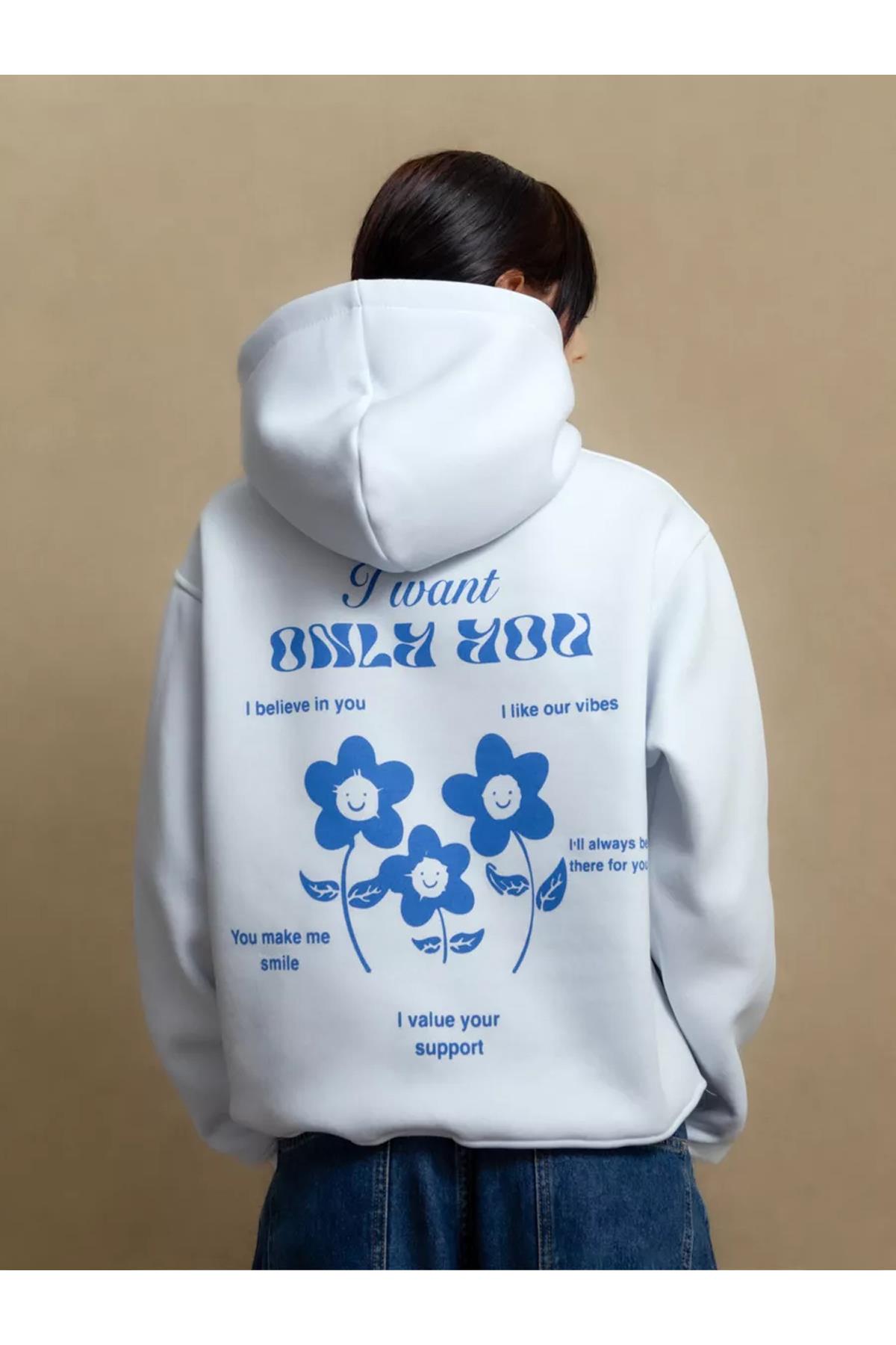 Unisex I Want Only You Sweatshirt Beyaz