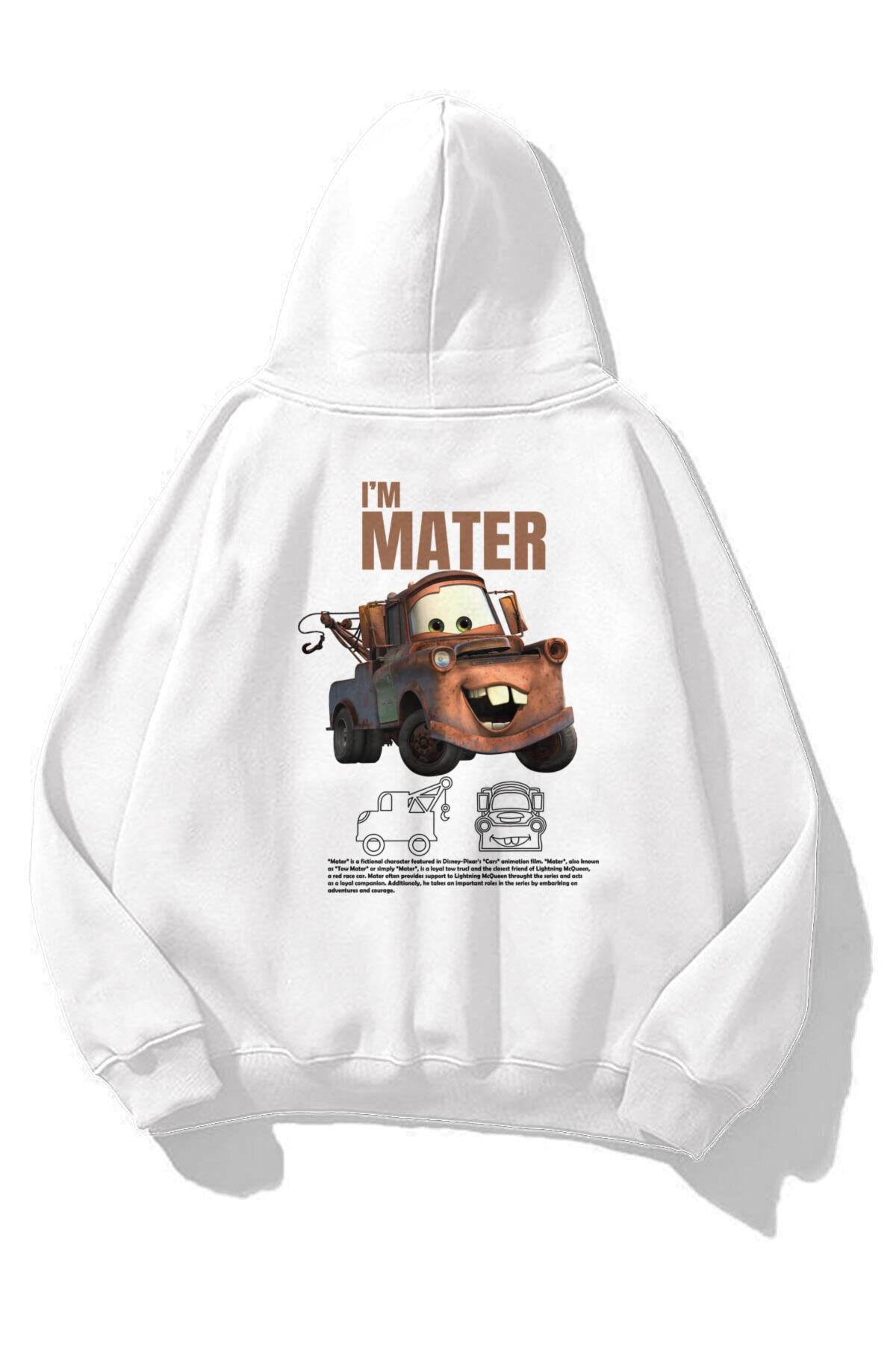 Unisex Im Mater Cars Sweatshirt Beyaz