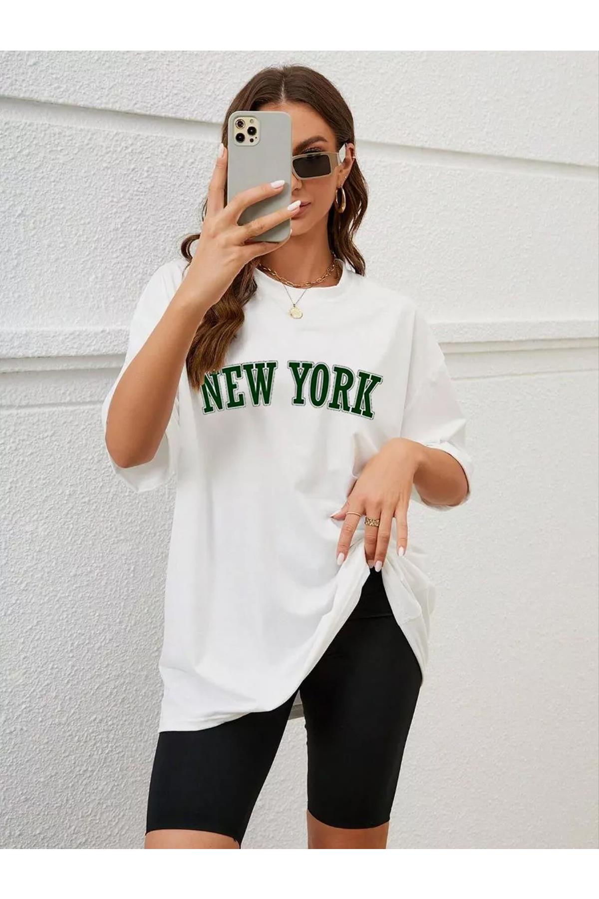 Unisex New York Tshirt Beyaz