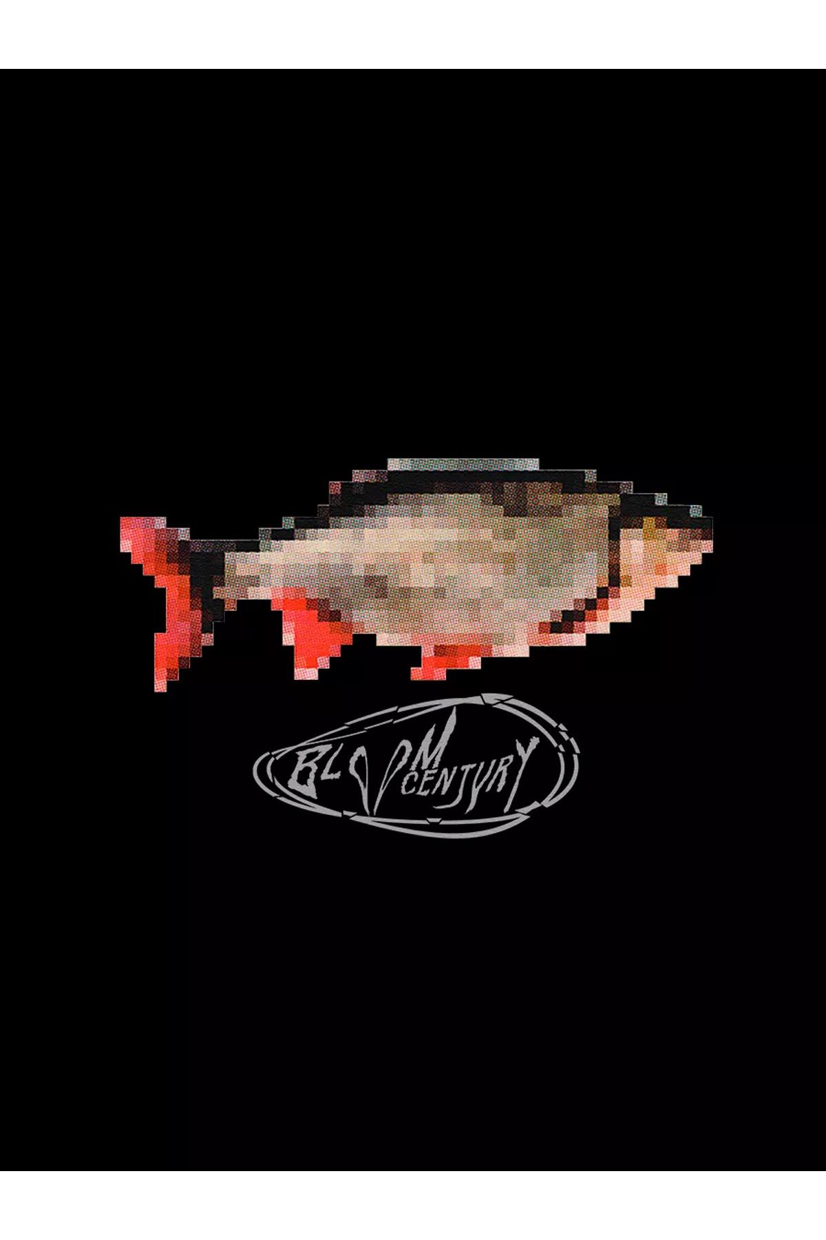 Unisex Pixel Fish Sweatshirt Siyah