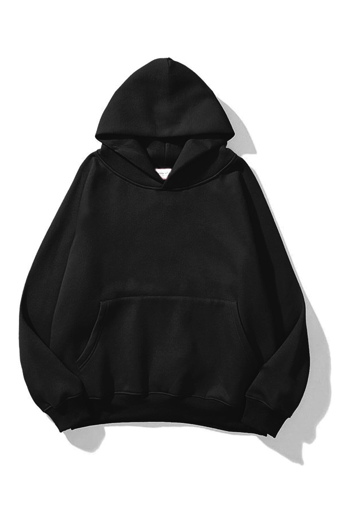 Unisex Plan Taş Baskılı Sweatshirt Siyah